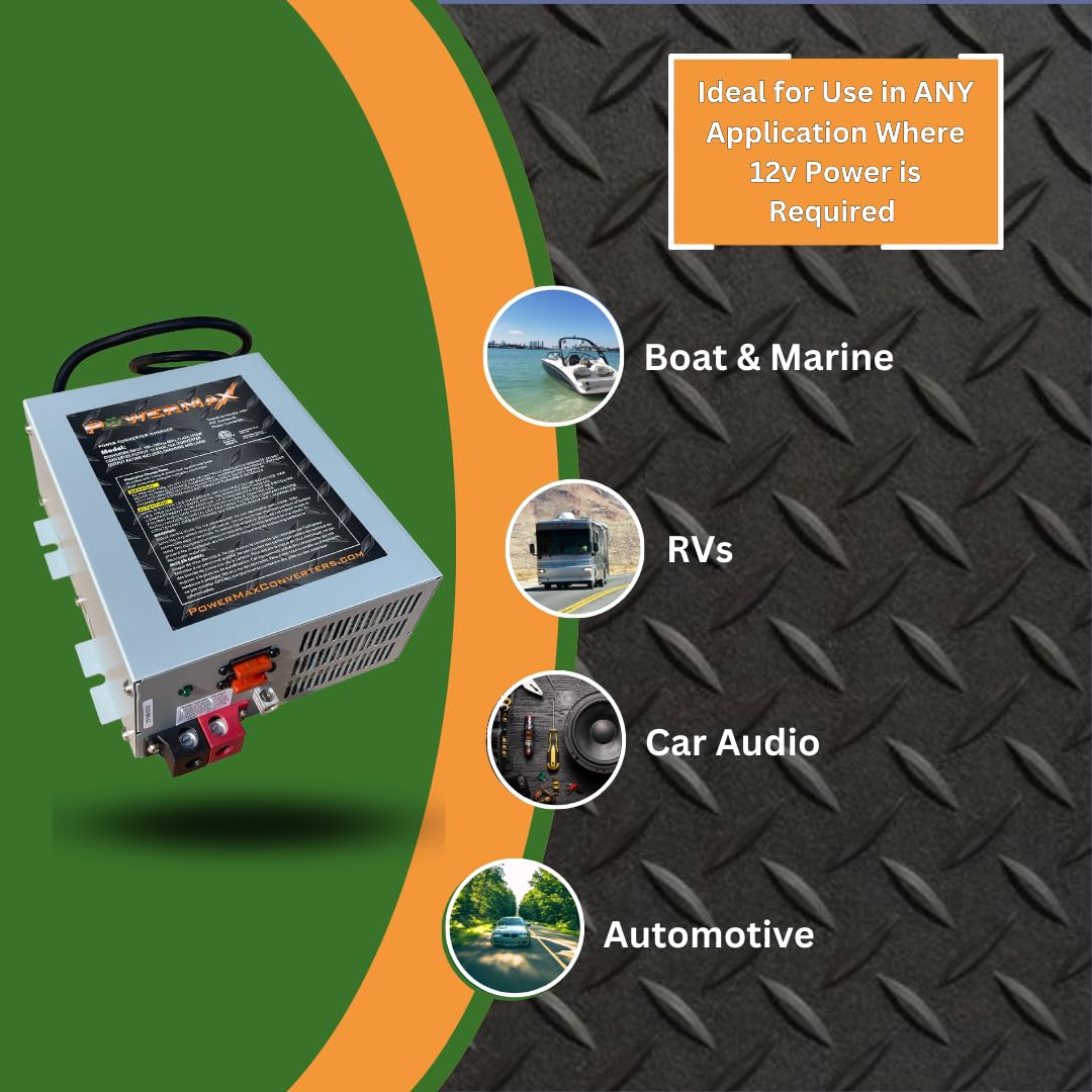 POWERMAX PM3-50-24 24V 50A 3-Stage Smart Battery Charger & Converter for RV, Marine, Solar Power Systems - Automatic Charging for Deep Cycle Batteries