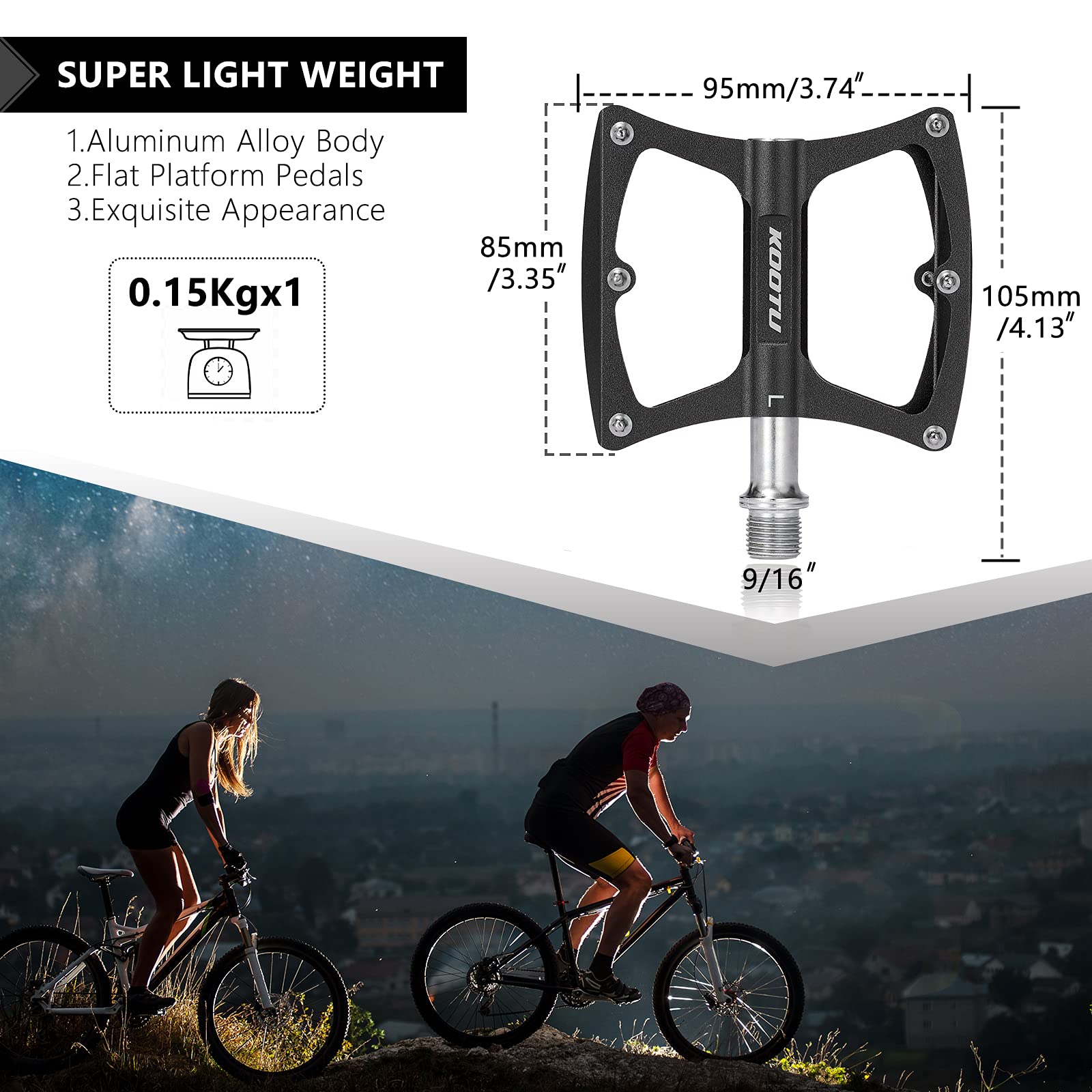 SAVADECK 9/16 Inch Aluminum Alloy Mountain Bike Pedals - Lightweight Anti-Slip Platform Pedals for MTB, Road Bike, Folding Bike & Cruiser | Perfect for Commuting, Trail Riding & Urban Cycling