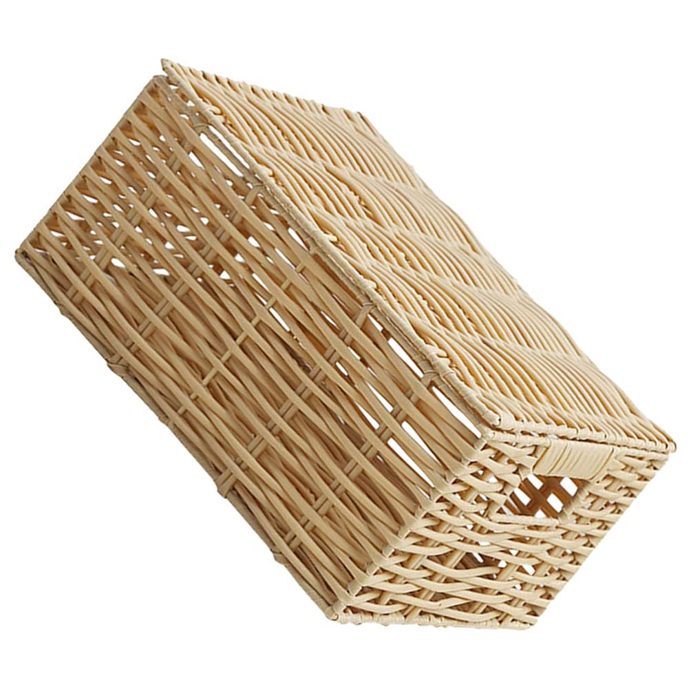 Toyvian Water Hyacinth Storage Baskets - Rectangular Woven Wicker Baskets with Lid & Built-in Handle, Braided Weave Pantry Organizer, Rustic Home Decor for Bedroom, Bathroom, and Living Room Storage