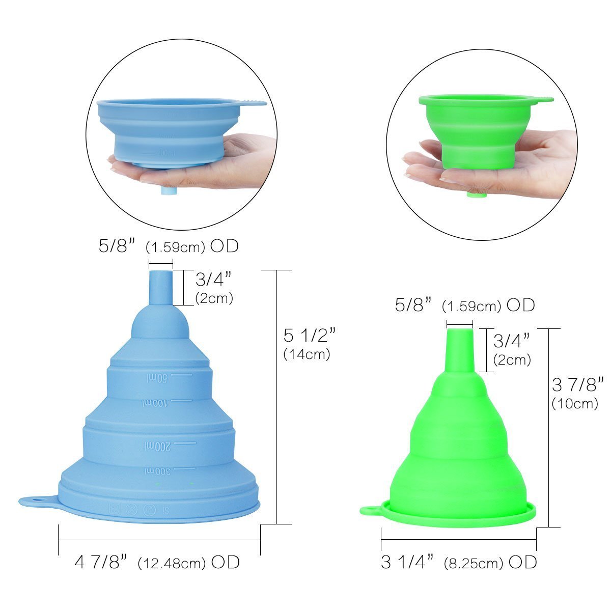 INMAKER Collapsible Silicone Funnel Set - 2 Pack Large Foldable Kitchen Funnel for Water Bottles, Oil, Liquids | Perfect for Camping, Travel & Home Use
