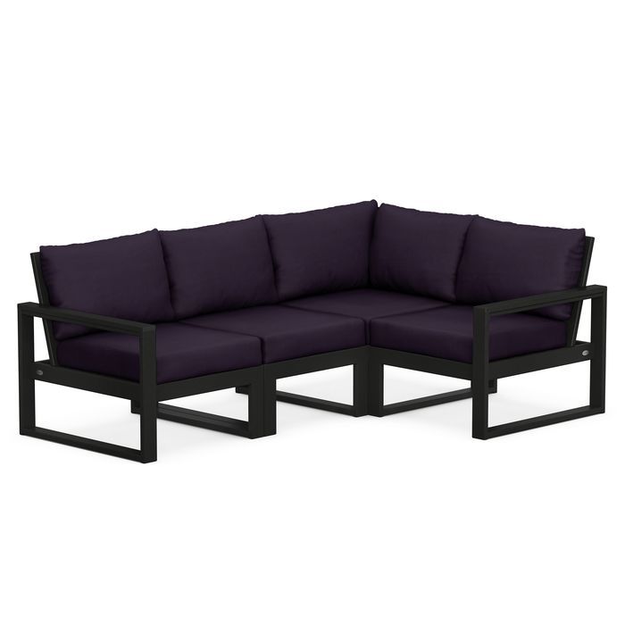 POLYWOOD EDGE 4-Piece Modular Deep Seating Set - Outdoor Patio Furniture for Backyard, Poolside & Garden - Durable All-Weather Wicker Sectional Sofa with Cushions
