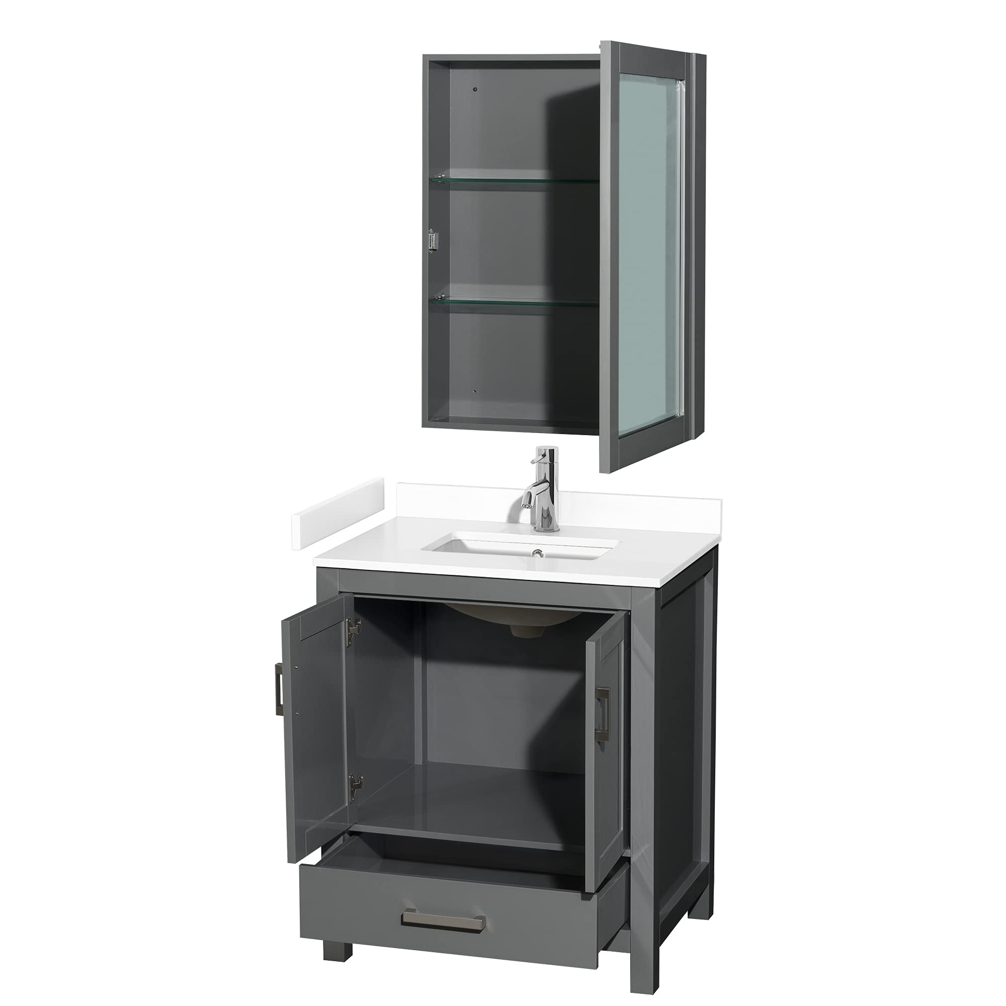 Wyndham Collection WCS141430SKGWCUNSMED Sheffield Vanity Set - Dark Gray Bathroom Vanity with Sink for Modern Home Decor | Perfect for Small Bathrooms & Powder Rooms