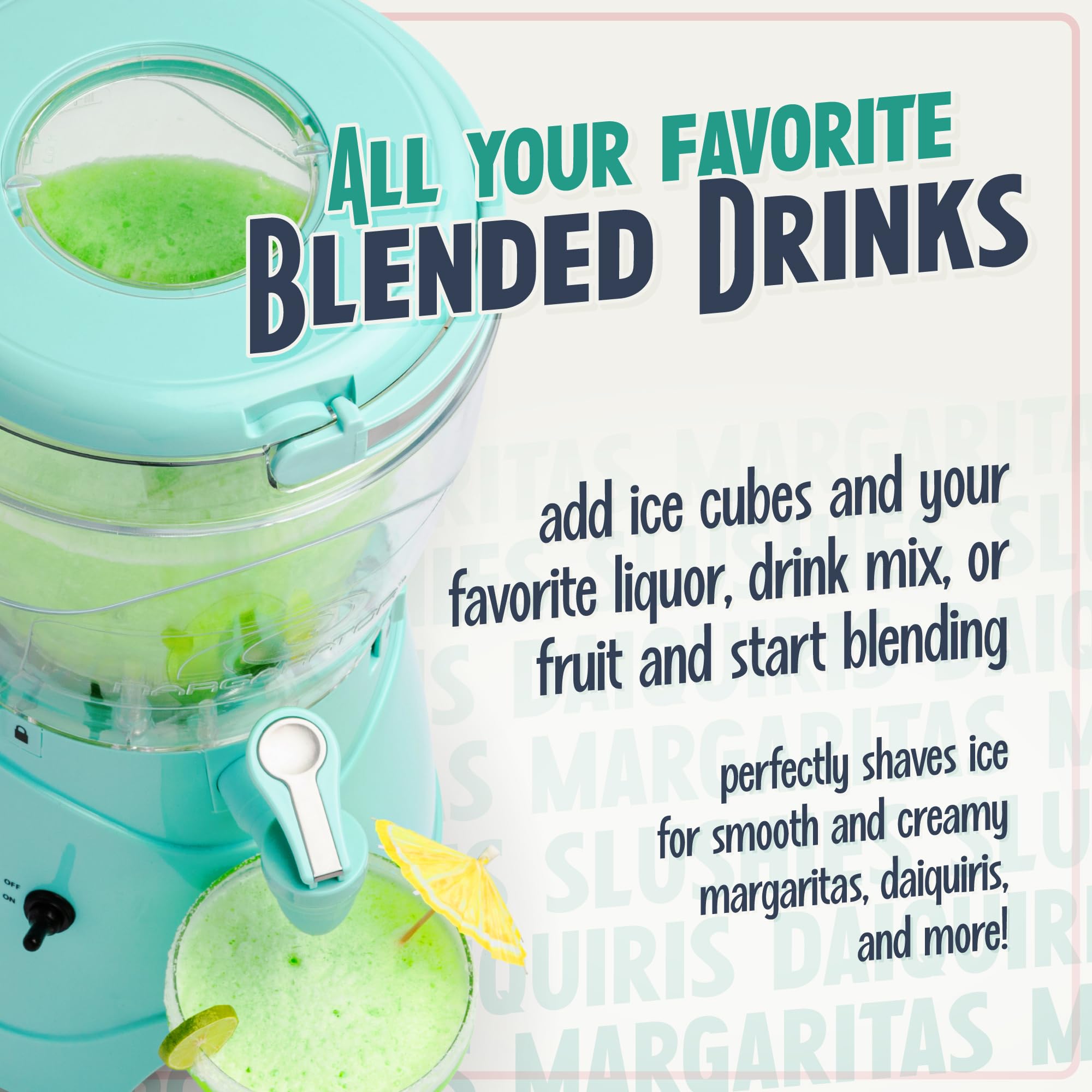 Nostalgia 128-Ounce Frozen Drink Maker & Margarita Machine - Stainless Steel Slushy Maker with Flow Spout - Double Insulated & Easy Clean - Aqua Blue - Perfect for Home Parties, Summer Cocktails & Frozen Treats