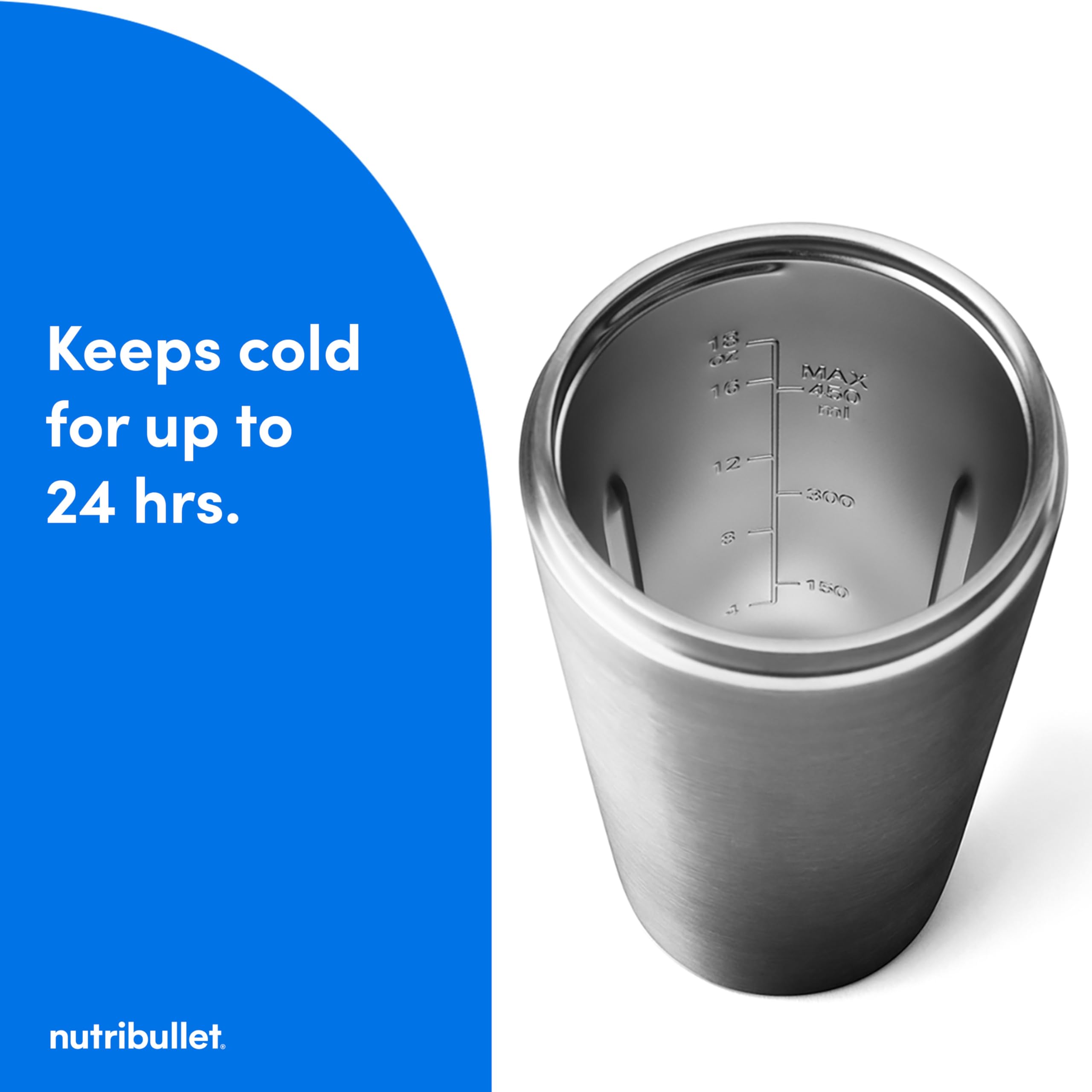 Nutribullet Flip Portable Blender with Insulated Cup - Cordless, Brushed Stainless Steel (NBPB50350SS) - Perfect for Smoothies, Protein Shakes & On-the-Go Blending at Gym, Office or Travel