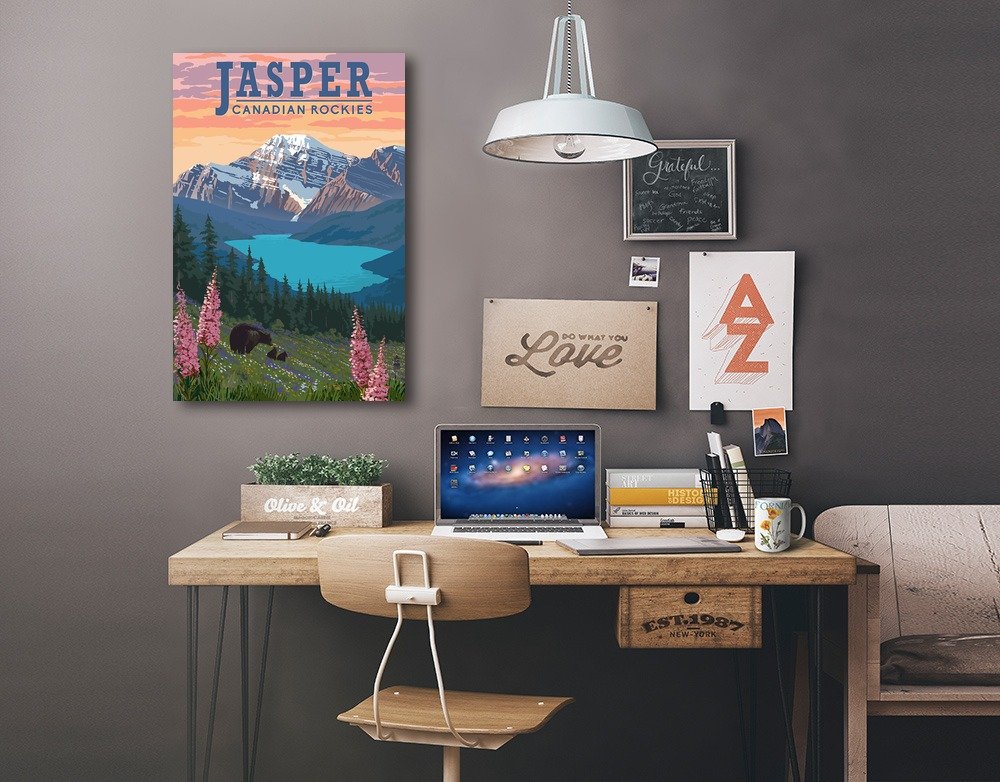 Lantern Press Jasper Canada Bear and Spring Flowers 12x18 Wrapped Canvas Wall Art - Perfect for Living Room, Bedroom, and Office Decor