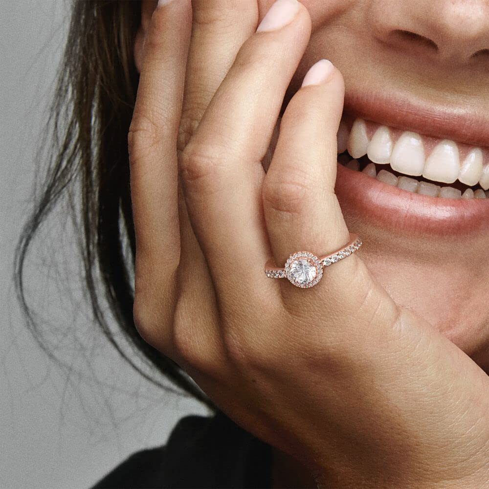 Pandora Rose Gold Round Cubic Zirconia Ring for Women - Size 9 | Elegant Wedding, Anniversary & Everyday Jewelry Gift