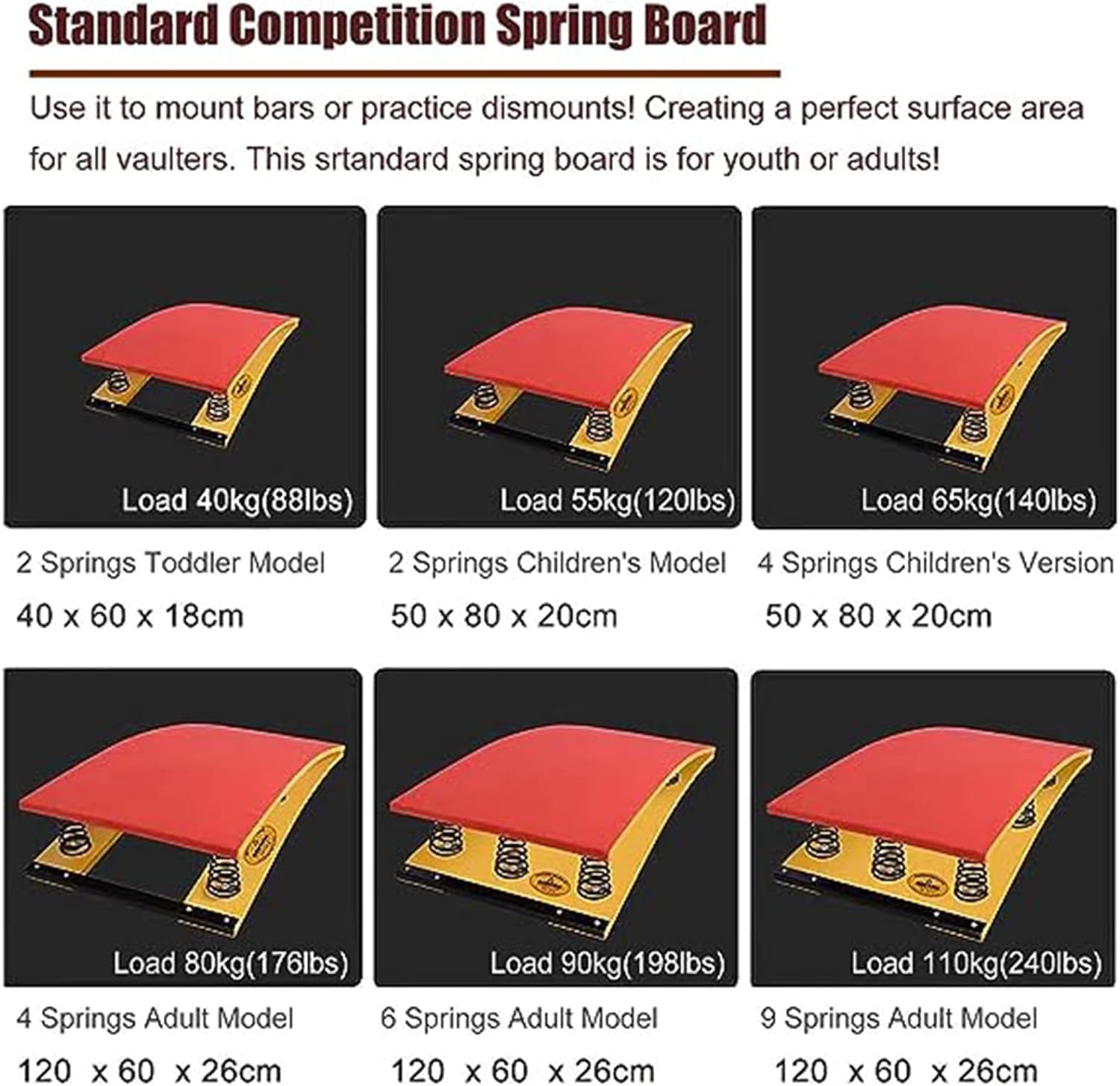 ZYMEN Professional Gymnastics Springboard for Kids & Juniors - Heavy Duty Curved Vaulting Board with Steel Springs, Anti-Skid Jump Pad & Thick Foam - Perfect for Home Training, Gymnastics Clubs & School Practice