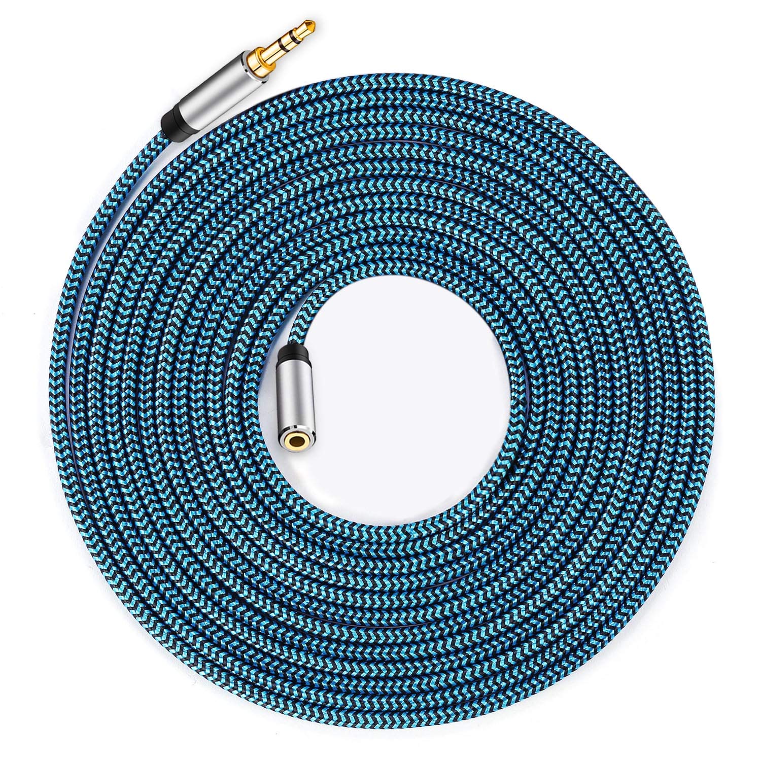 3.5mm Headphone Extension Cable 15FT - Nylon Braided AUX Cord Extender for Headphones, iPhone, iPad, Smartphones & Tablets | Perfect for Home Theater, Gaming & Office Use