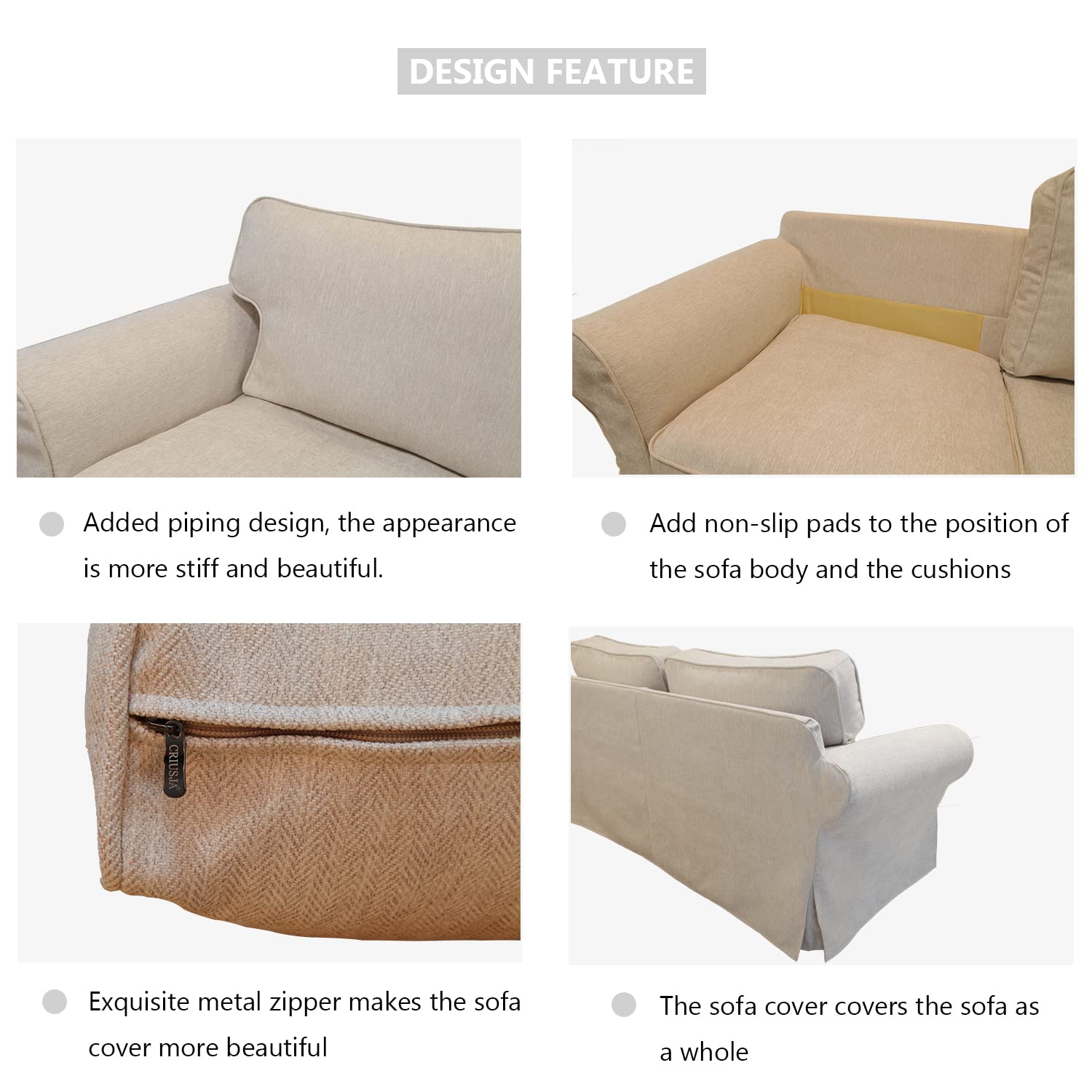 Premium Sofa Cover for IKEA EKTORP 3-Seat Sofa (85.8 Inch) - Stretchable Couch Slipcover with Non-Slip Design - Perfect for Living Room, Family Room & Home Decor Protection (3-Seater, KL1)