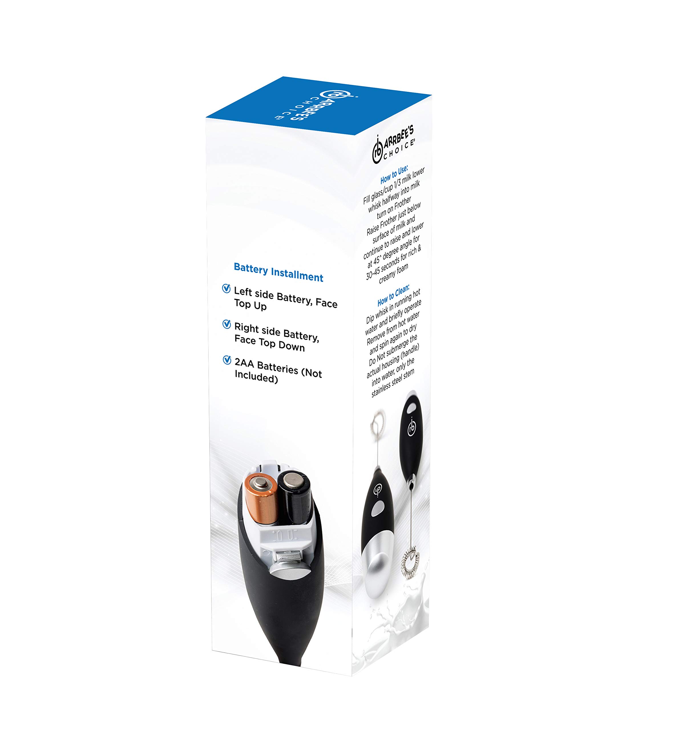 RB Arrbee's Choice Electric Milk Frother - Battery Powered Handheld Blender for Espresso, Latte, Whipped Cream & Egg Beating | Stainless Steel Whisk with Stand Included | Perfect for Coffee Shops, Home Baristas & Kitchen Use