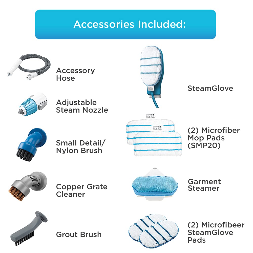 BLACK+DECKER 7-in-1 Steam Mop with SteamGlove Handheld Steamer (HSMC1361SGP) - Multi-Surface Cleaner for Floors, Carpets & Upholstery | Perfect for Home & Office Deep Cleaning