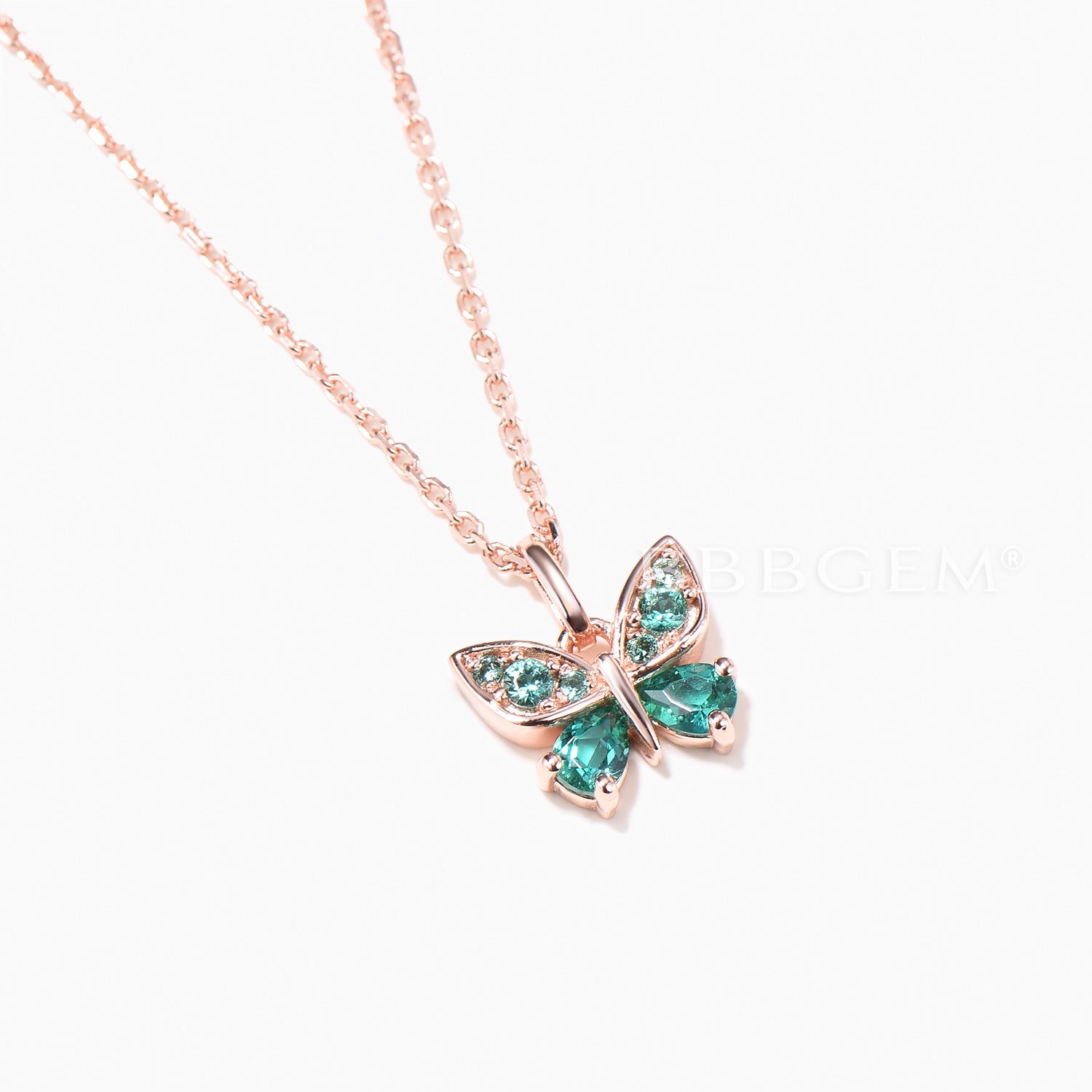 Pear Cut Emerald Butterfly Pendant Necklace - Round Emerald Animal Inspired Jewelry for Women - Perfect for Valentine's Day Gifts, Birthday Presents & Special Occasions