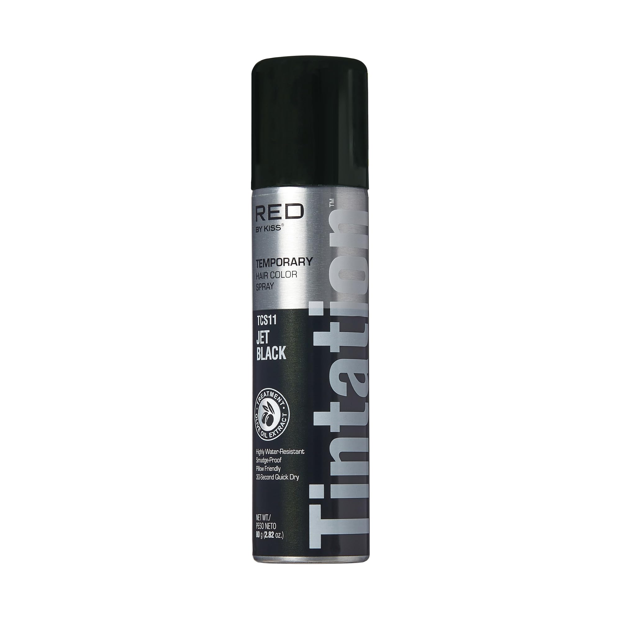 Red by Kiss Tintation Temporary Hair Color Spray - Instant Gray Root Touch Up for Men & Women, Water-Resistant & Smudge-Proof Formula, Quick-Dry & Easy Wash Out (Jet Black, 2.82 oz) - Perfect for Covering Roots, Hairline Touch-Ups, Barber Styling & Special Occasions