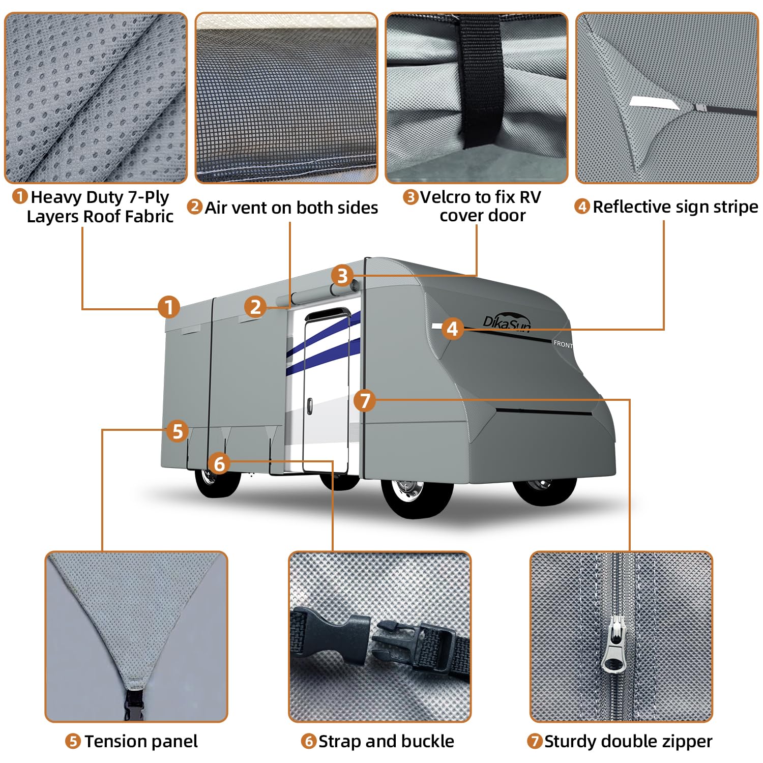 Heavy Duty 7-Layer Class C RV Cover 29-32 FT - Waterproof, UV-Resistant, Windproof Camper Cover for Motorhomes & Travel Trailers - Perfect for Outdoor Storage & Winter Protection
