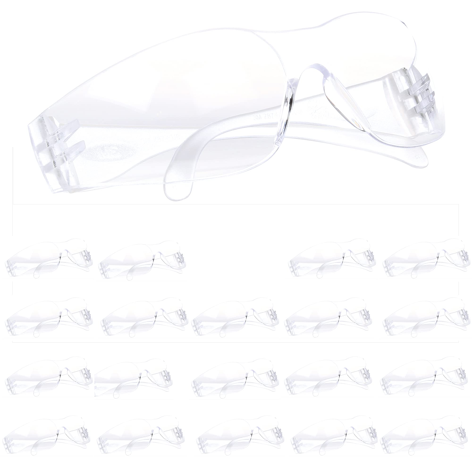 3M Virtua Safety Glasses - ANSI Z87.1 Certified, Clear Lens & Frame, Pack of 100 - Lightweight, UV Protection (UVA/UVB/UVC) for Industrial, Construction & DIY Projects - Unisex Protective Eyewear