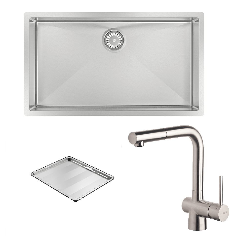 Abey Alfresco 740x440mm Single Bowl Stainless Steel Kitchen Sink FRA700T2 - Topmount/Undermount with Mixer & Tray (DTA18 316 + 517120) - Perfect for Outdoor Kitchens, BBQ Areas & Patio Installations