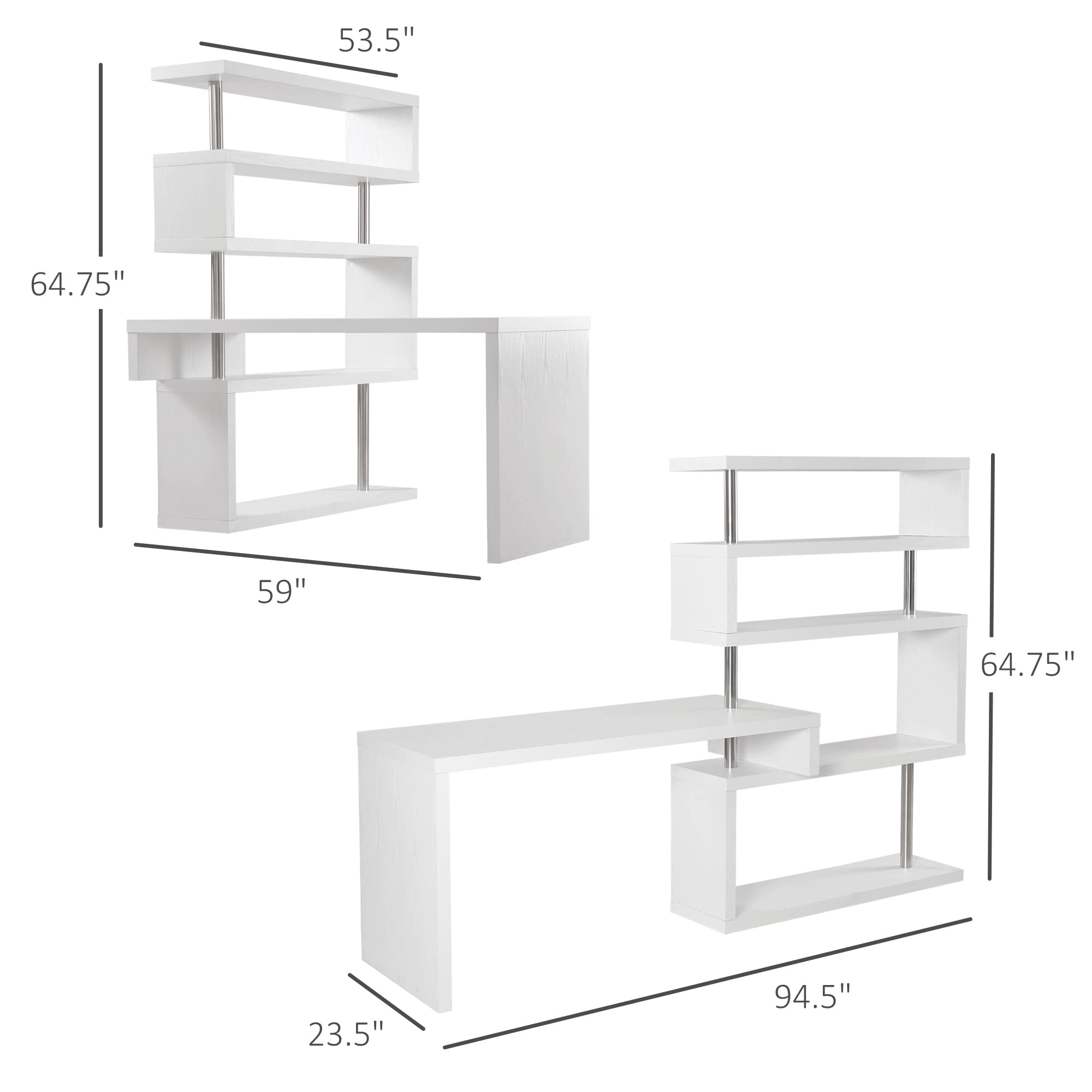 HOMCOM L-Shaped Computer Desk 94.5 x 23.5 x 64.75 Inches, White Corner Desk for Home Office with Spacious Work Surface - Perfect for Gaming, Study & Remote Work