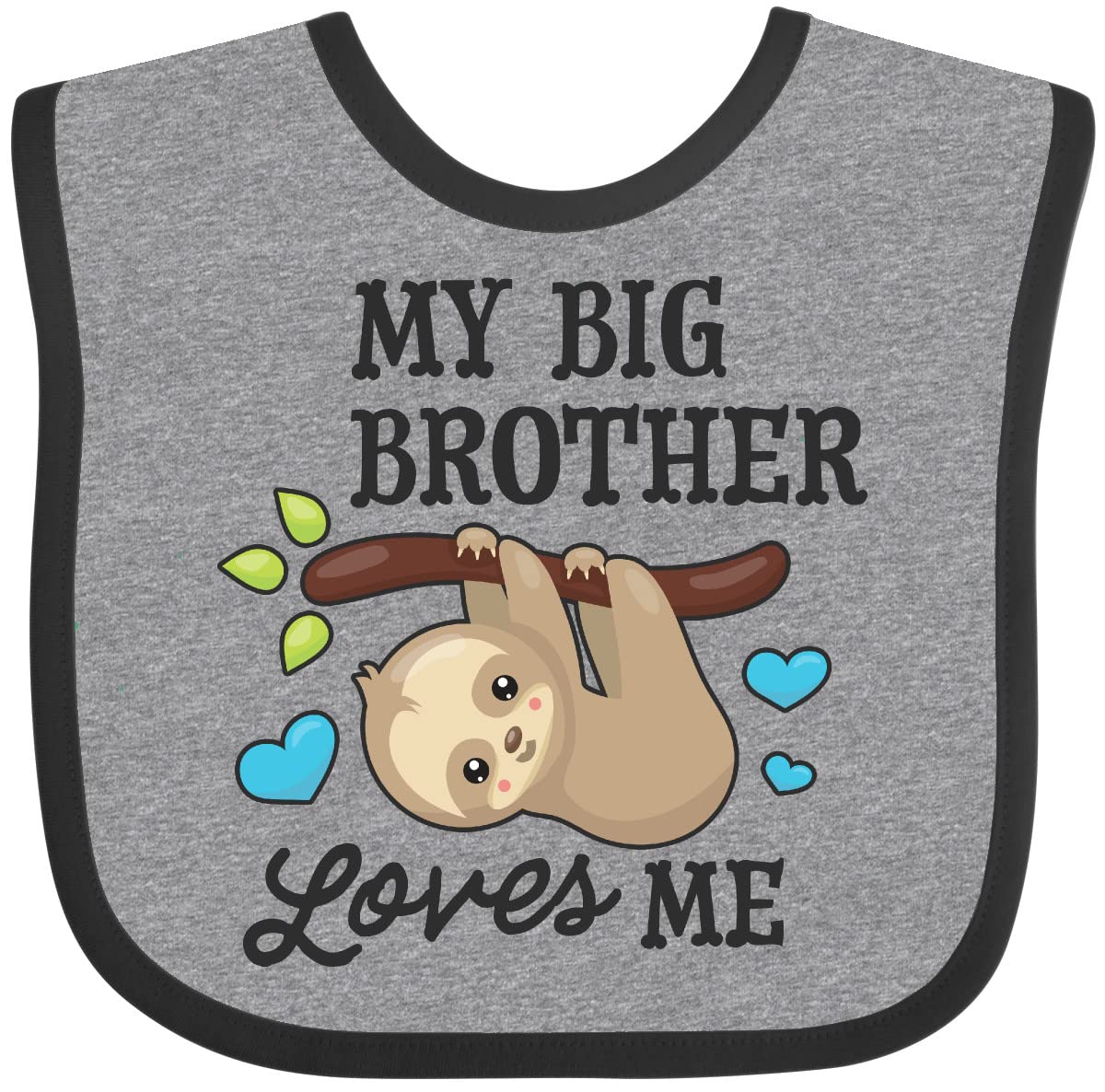 Inktastic My Big Brother Loves Me with Sloth and Hearts Baby Bib - Soft Cotton Drool Bib for Infants & Toddlers - Perfect for Sibling Bonding, Baby Showers & Everyday Use