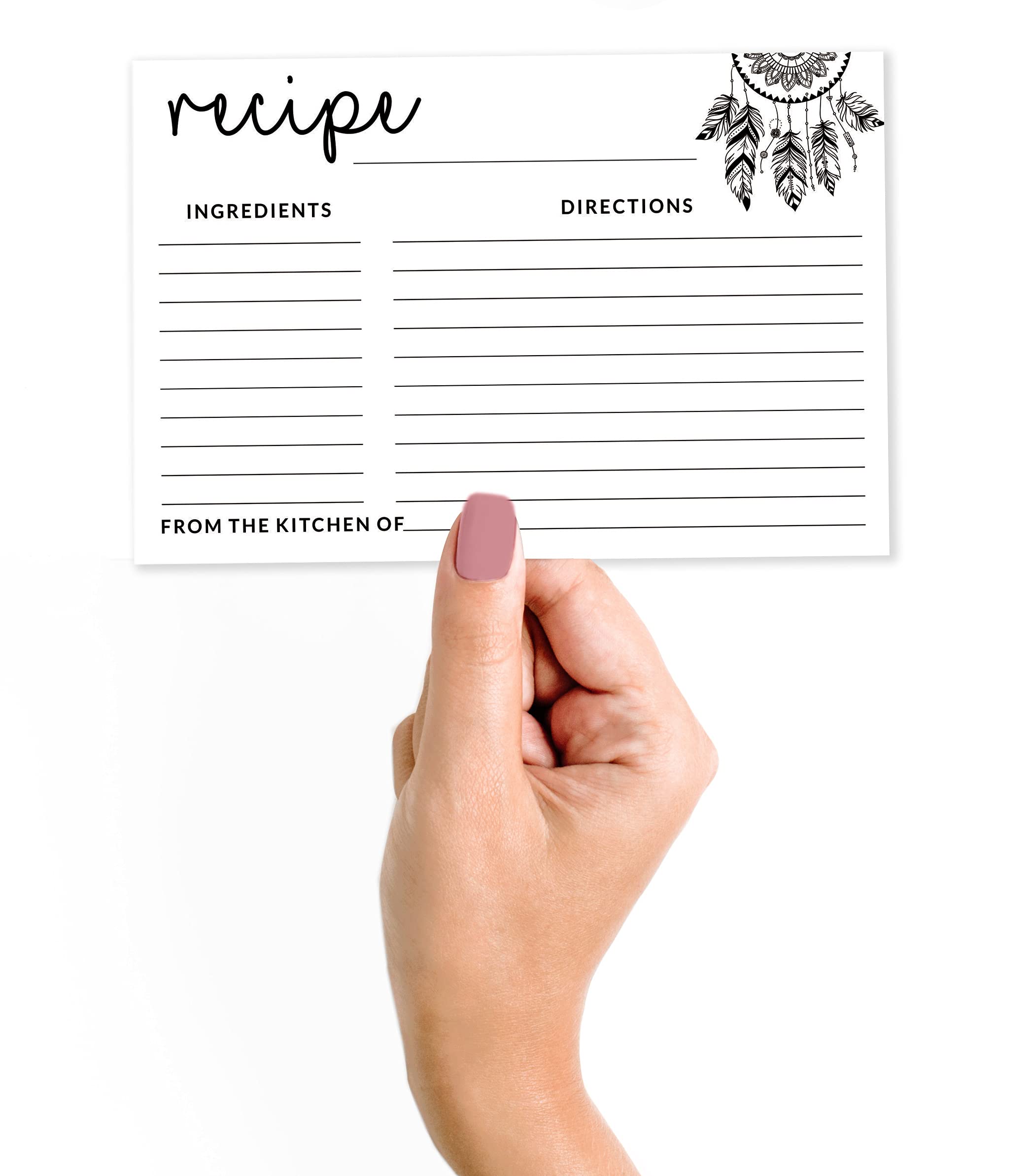 6x4 Inch Dream Catcher Recipe Cards - Single-Sided Wedding, Bridal & Baby Shower Recipe Design Cards - Pack of 50 - Perfect for DIY Kitchen Gifts, Party Favors & Memory Keepsakes