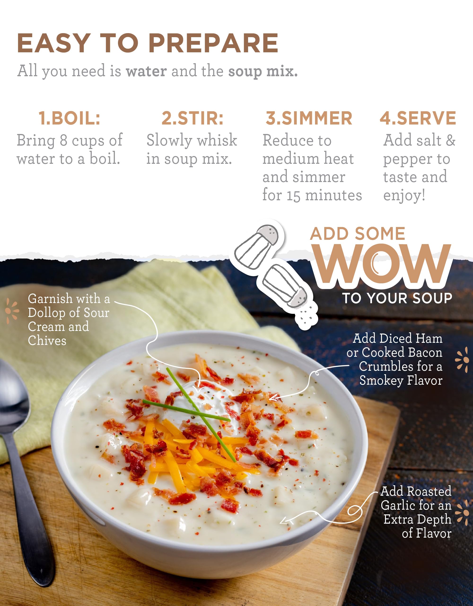 READYWISE Simple Kitchen Soup Favorites Variety Pack - 8 Servings Per Pouch, Freeze Dried Food, Ready to Eat Meals for Hiking, Camping & Emergency Preparedness | Family Size Soup Mix, MRE, Long Shelf Life Food for Outdoor Adventures & Survival Kits