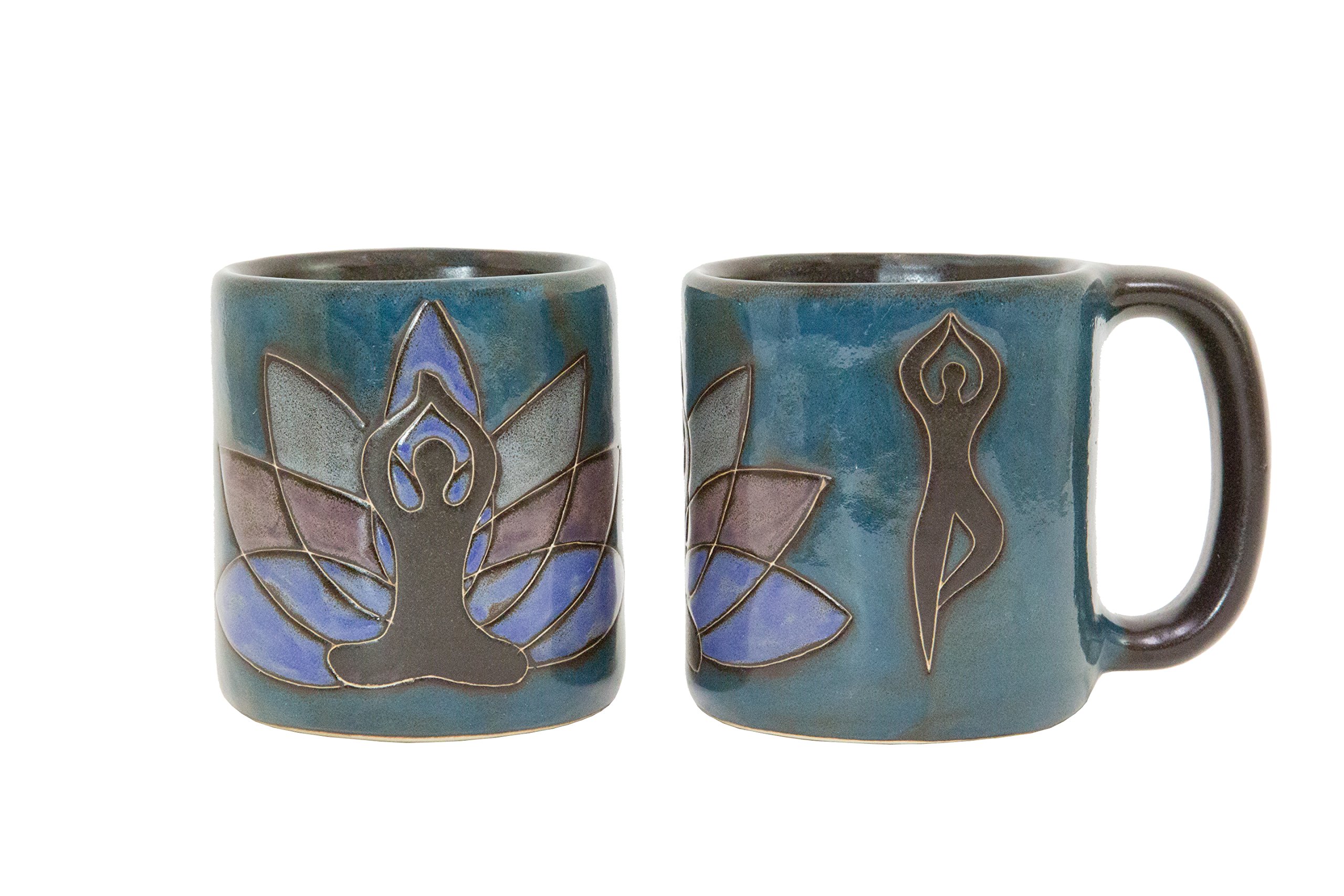 Premium 16 oz Stoneware Yoga Mugs Set of 2 - Ceramic Coffee Tea Cups with Comfort Grip - Perfect for Yoga Studios, Meditation & Mindful Drinking