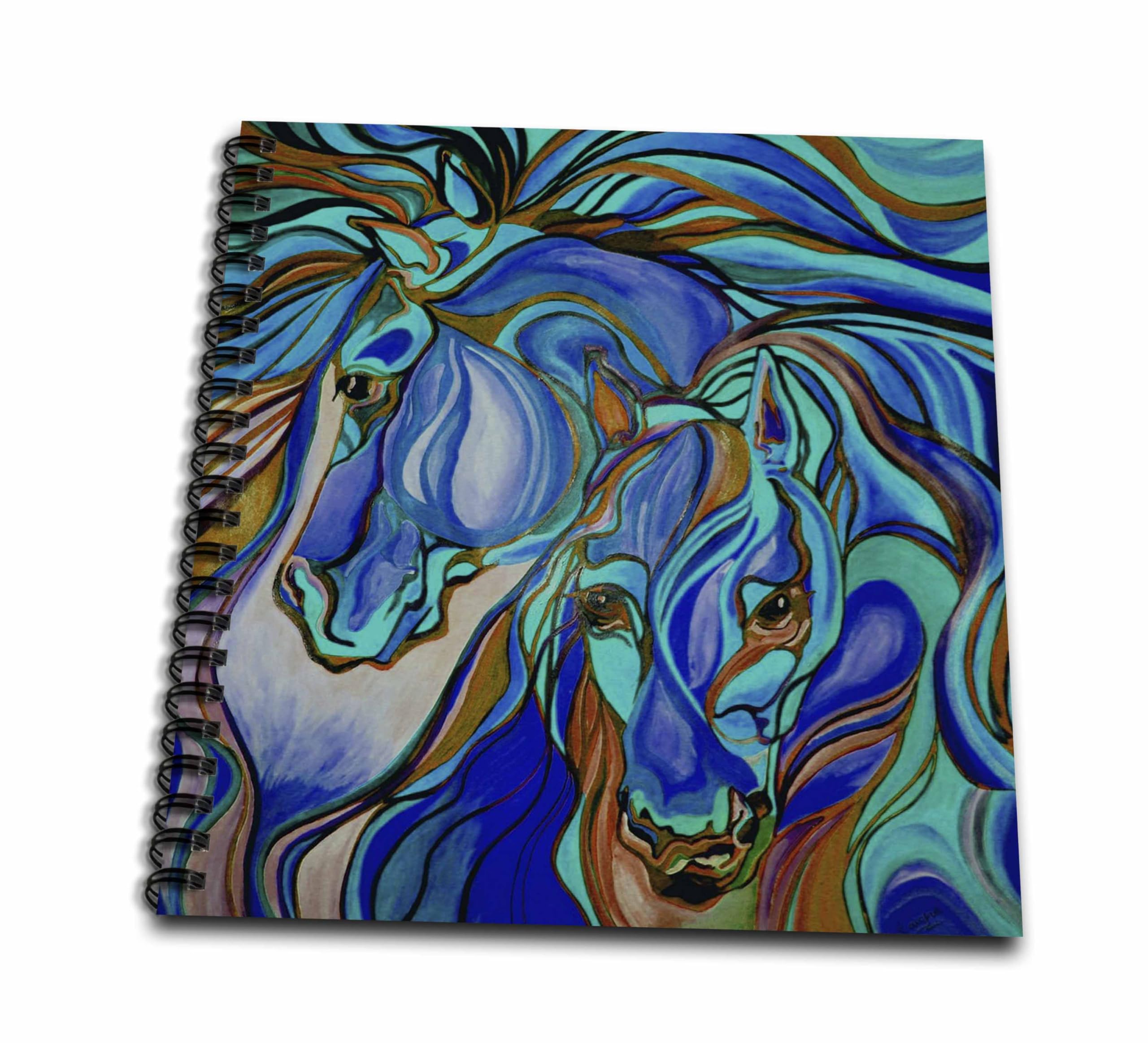 3D Rose Wild Horses in Brown and Teal Drawing Book - 8 x 8 Inch Sketch Pad for Artists, Students & Hobbyists - Perfect for Sketching, Doodling & Art Projects