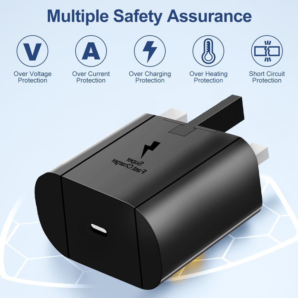 25W Fast Charger for Samsung Galaxy S24/S23/S22/S21/S20/S10 - USB C Wall Plug & 6FT Cable - Quick Charge Compatible with All Type C Devices - Perfect for Home, Office & Travel Charging
