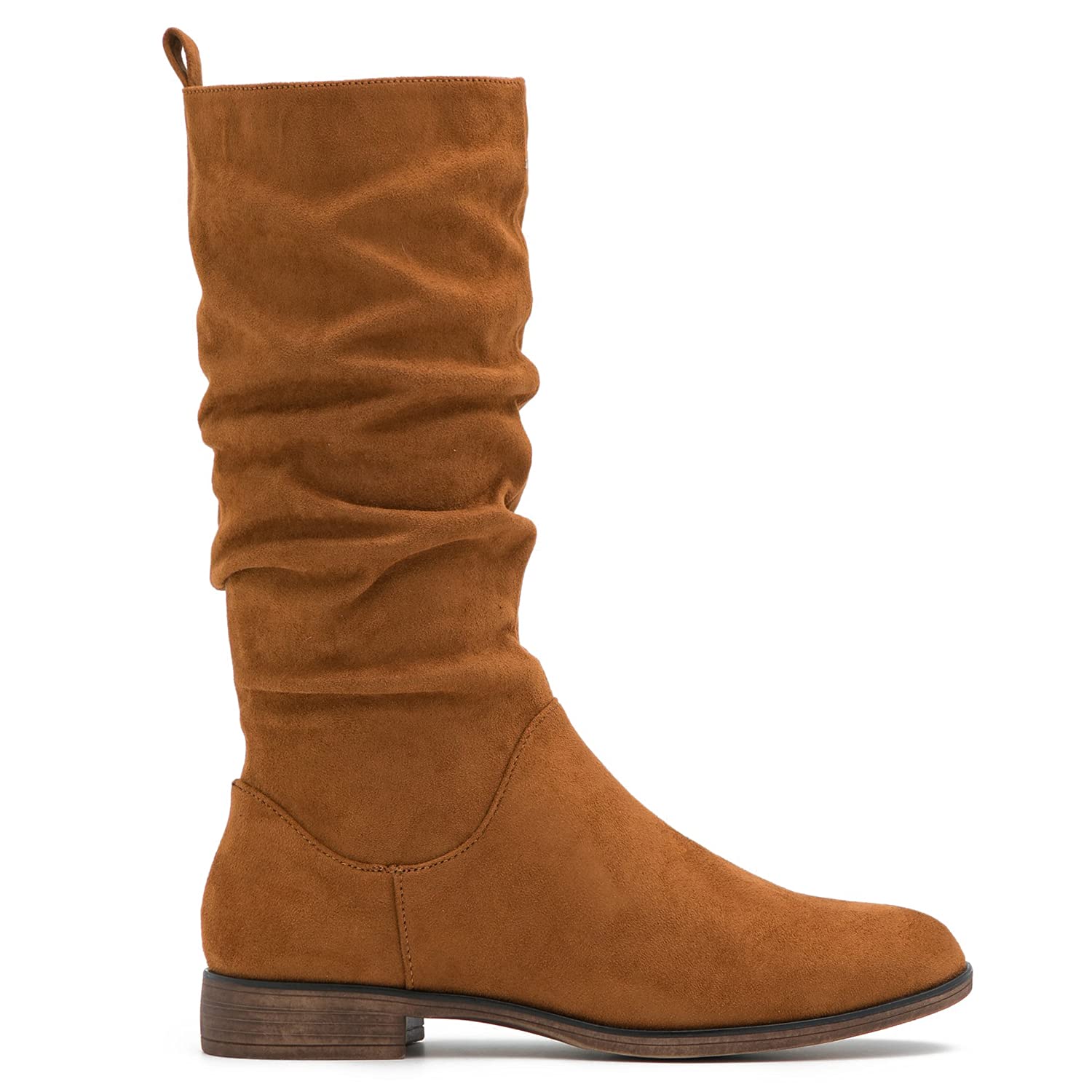 MOOMMO Women's Suede Mid Calf Slouch Boots - Flat Heel Winter Boots with Side Zipper, Round Toe & Wide Calf Design (US 4-13) | Retro Casual Boots for Everyday Wear, Office & Winter Outfits