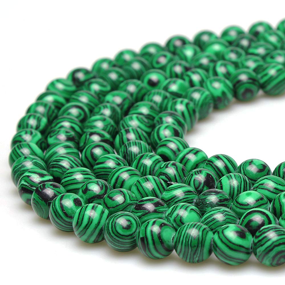 Natural Green Malachite Round Beads 8mm - DIY Jewelry Making Supplies for Necklaces, Bracelets & Earrings - 15