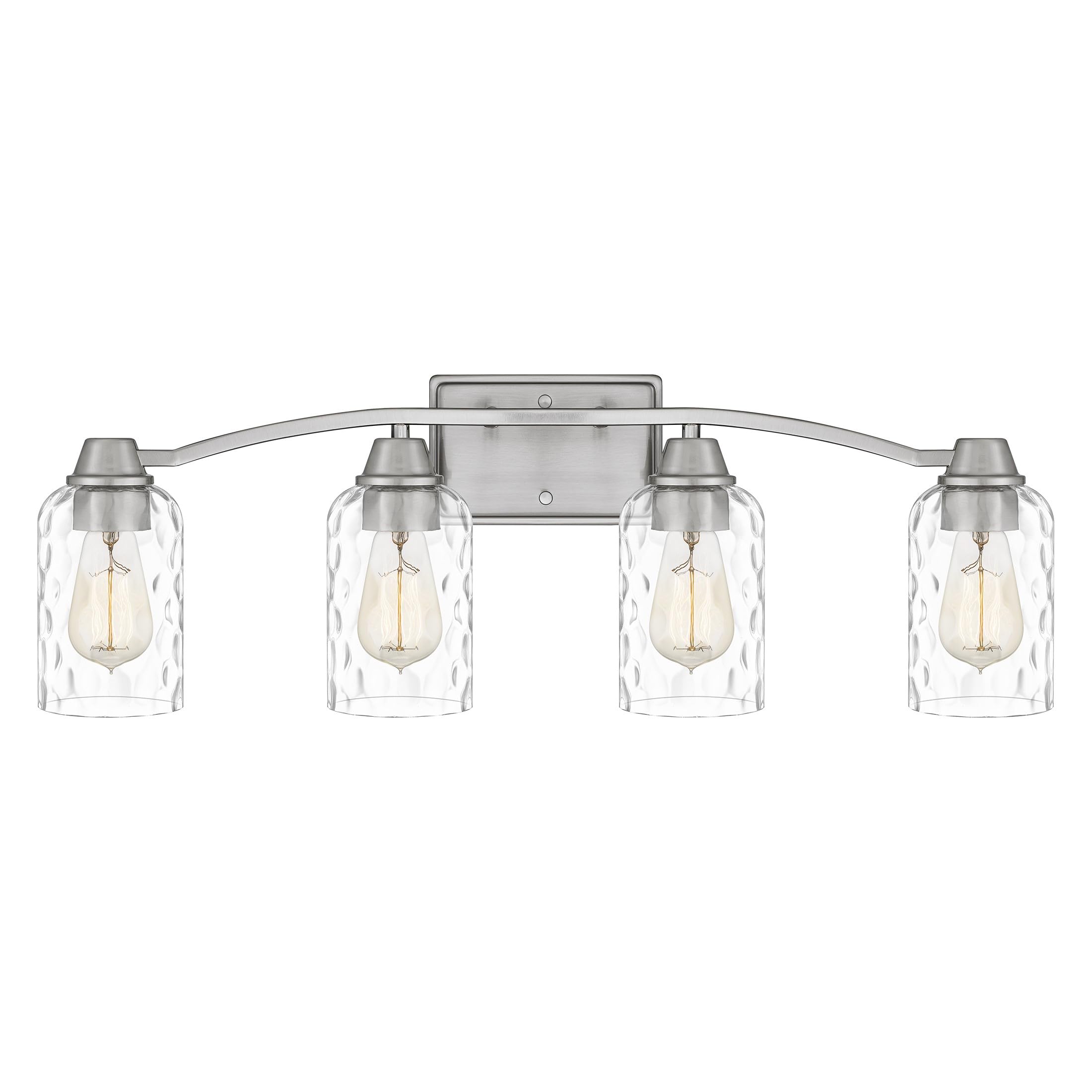 Quoizel Acacia 4-Light Brushed Nickel Bathroom Vanity Light with Dappled Clear Water Glass - Dimmable Modern Wall Fixture for Bathroom, Bedroom & Dressing Room - Durable Resin Construction Vanity Lighting Accessories