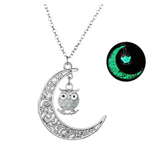 Fashion Owl Pendant Necklace for Women - Hollow Out Crystal Luminous Jewelry - Green One Size - Perfect for Parties, Gifts & Everyday Wear