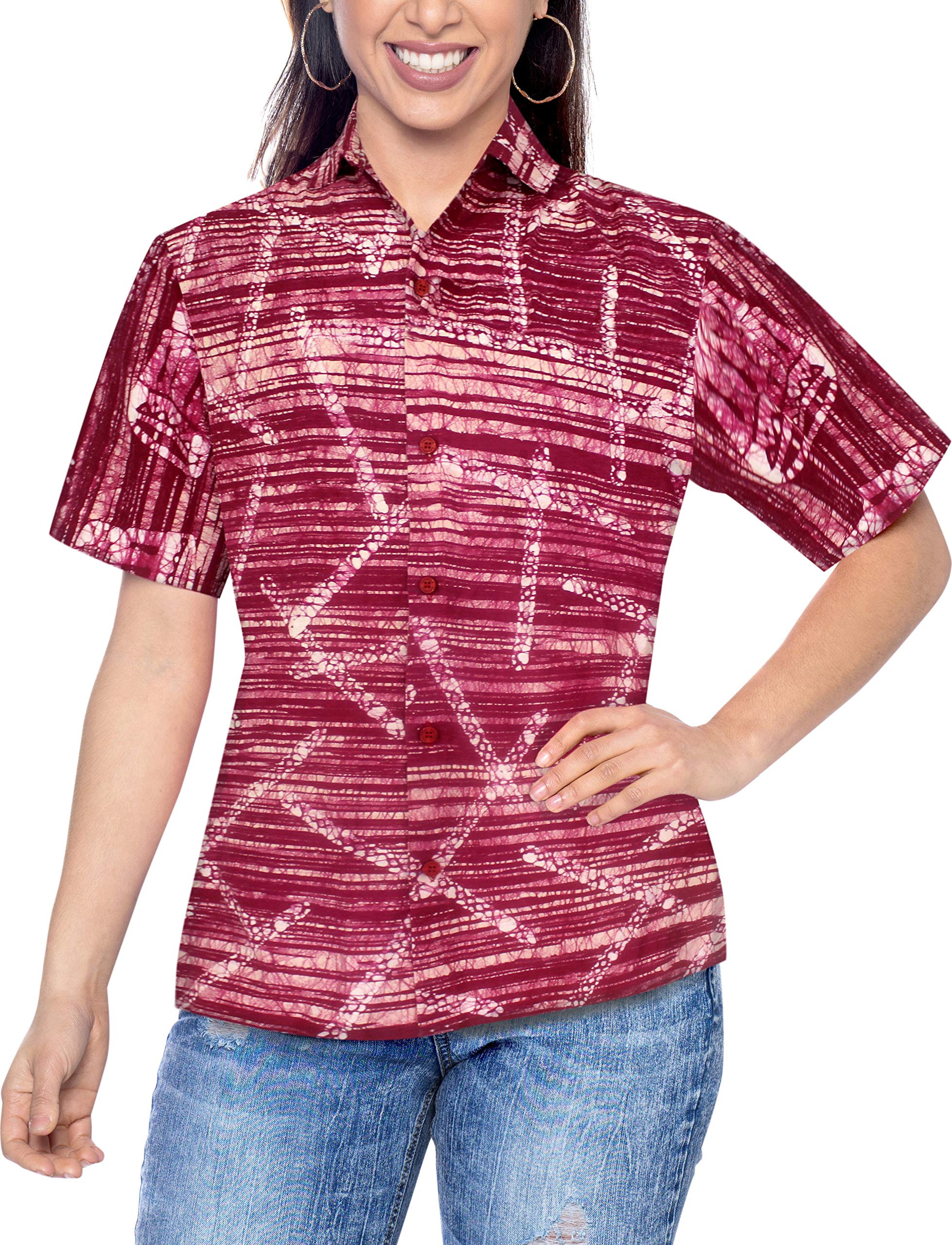 LA LEELA Women's Hawaiian Camp Dress Shirt - Floral Print Short Sleeve Blouse for Beach Vacation, Summer Outfits & Tropical Party Wear