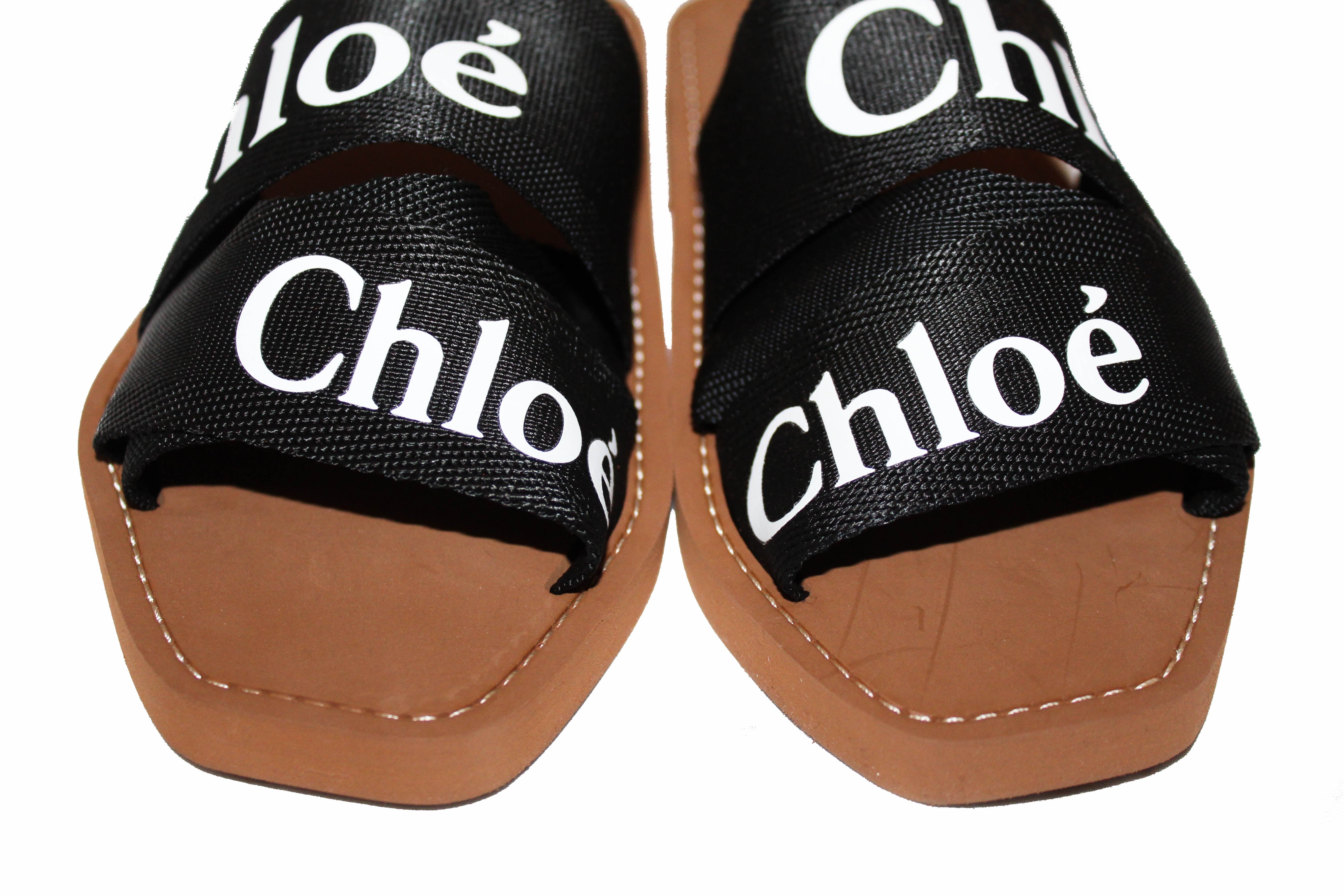 Authentic Chloe Women's Black Woody Logo Slide Sandals - Size 37 | Comfortable Summer Casual Shoes for Beach, Vacation & Everyday Wear