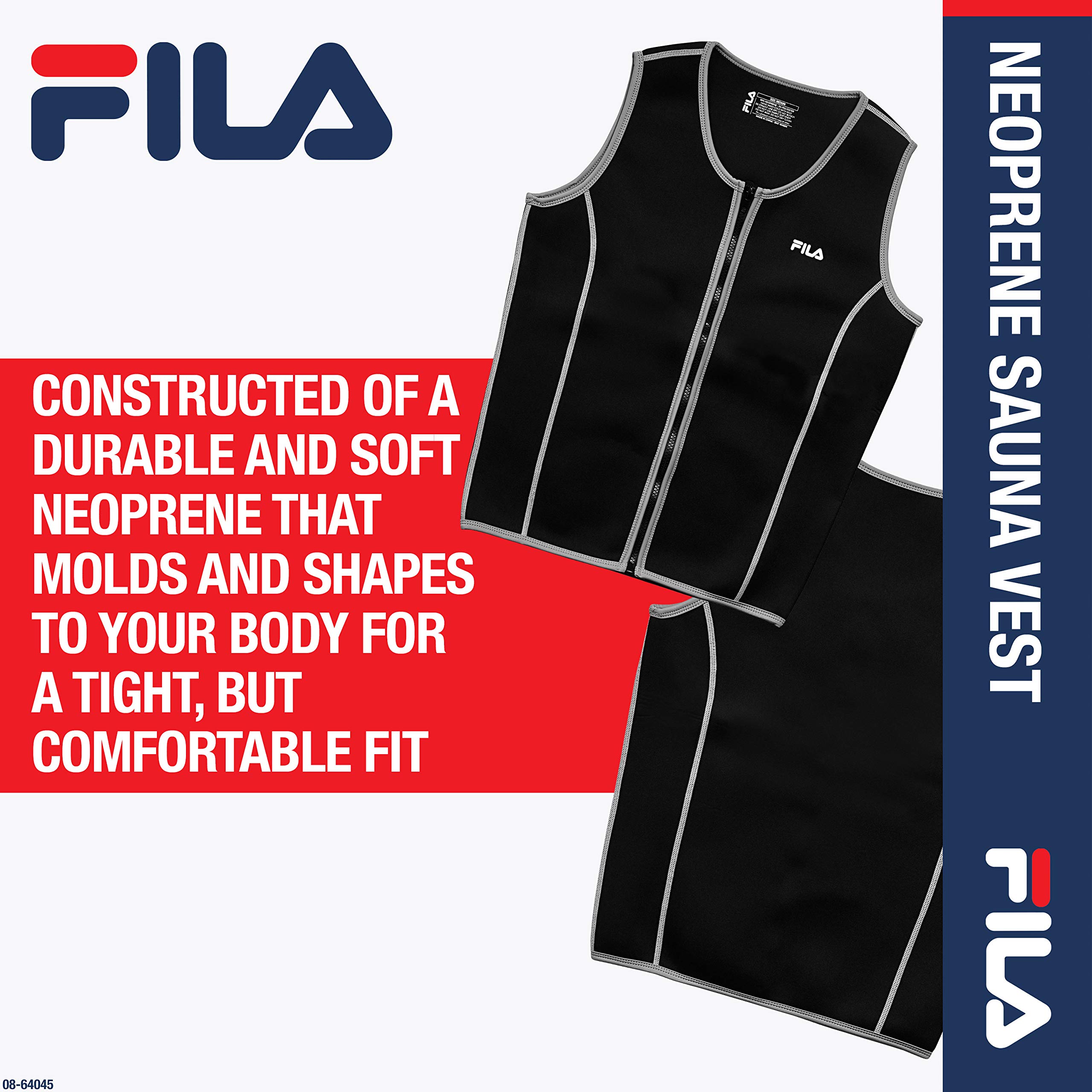 FILA Men's Neoprene Sauna Vest - Slimming Zipper Tank Top, Hot Sweat Suit Body Shaper for Workout & Weight Loss