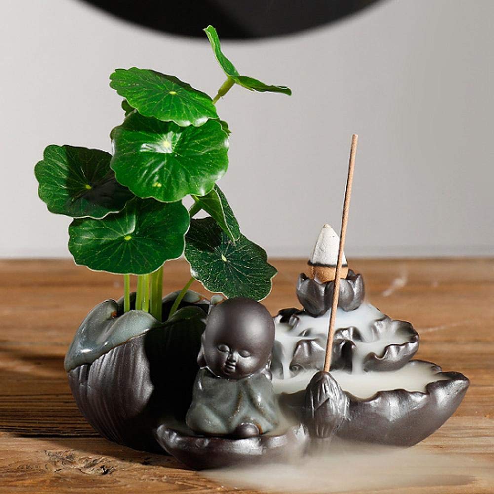Denkerm Ceramic Backflow Incense Burner Holder - Green Aromatherapy Decor for Meditation, Yoga, Tea Room & Bedroom Relaxation