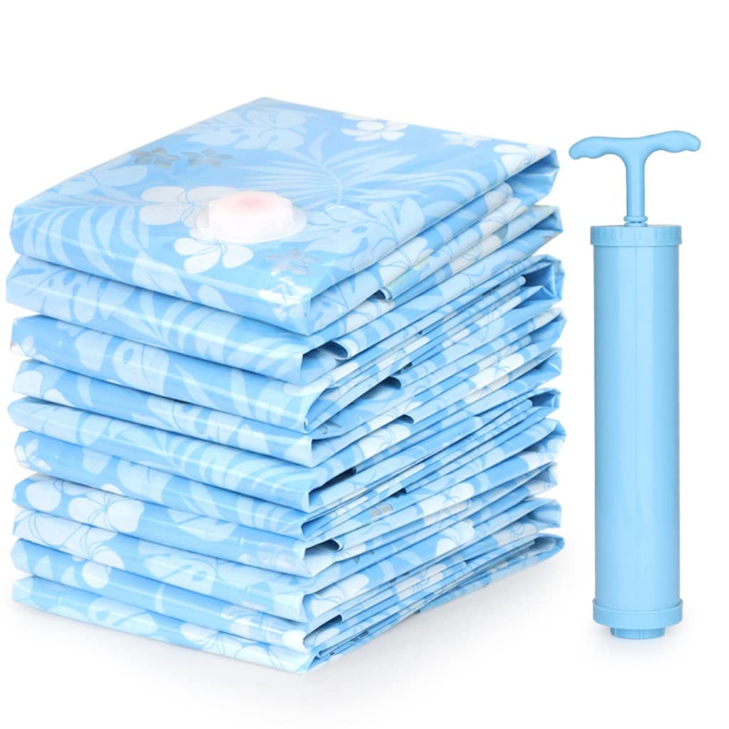 11-Piece Vacuum Storage Bags Set with Hand Pump | Reusable Space Saver for Blankets, Clothes & Quilts | Compact Home Organization Solution (Blue) | Perfect for Seasonal Storage & Travel Packing