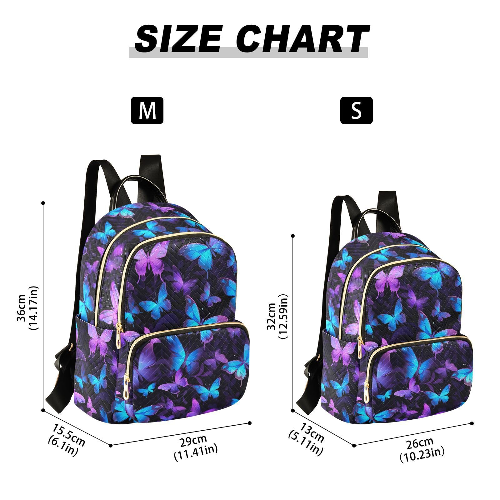Butterfly Print Blue & Purple Women's Anti-Theft Backpack Purse - Fashionable Small Mini Daypack Shoulder Bag for Daily Use, Travel & Weekend Outings (Medium Size)