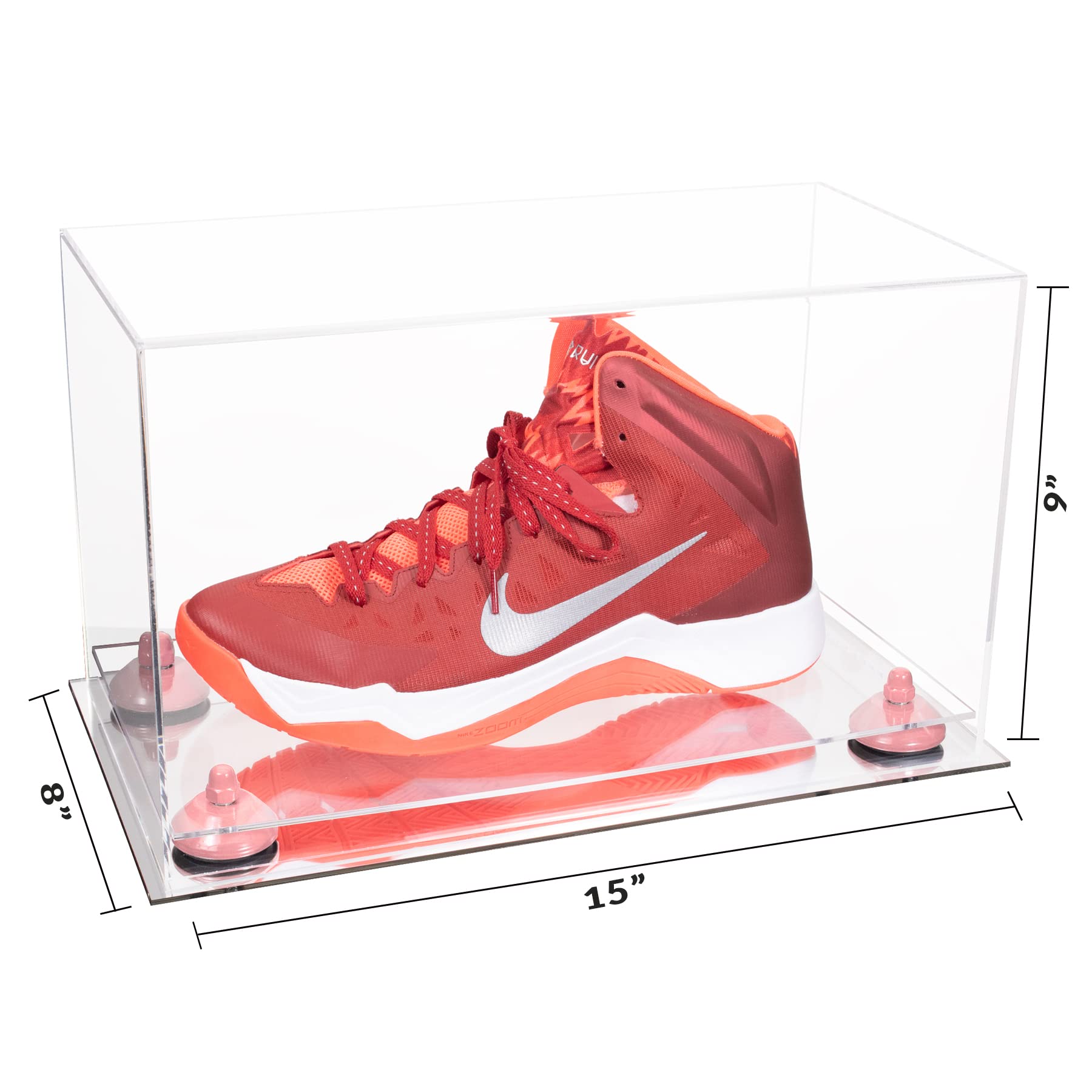 Clear Acrylic Large Shoe Display Case with Pink Risers & Mirror Base - Perfect for Basketball Shoes, Soccer Cleats, Football Cleats (V11/A013) - Ideal for Sneaker Collection, Sports Memorabilia Display & Home Decor