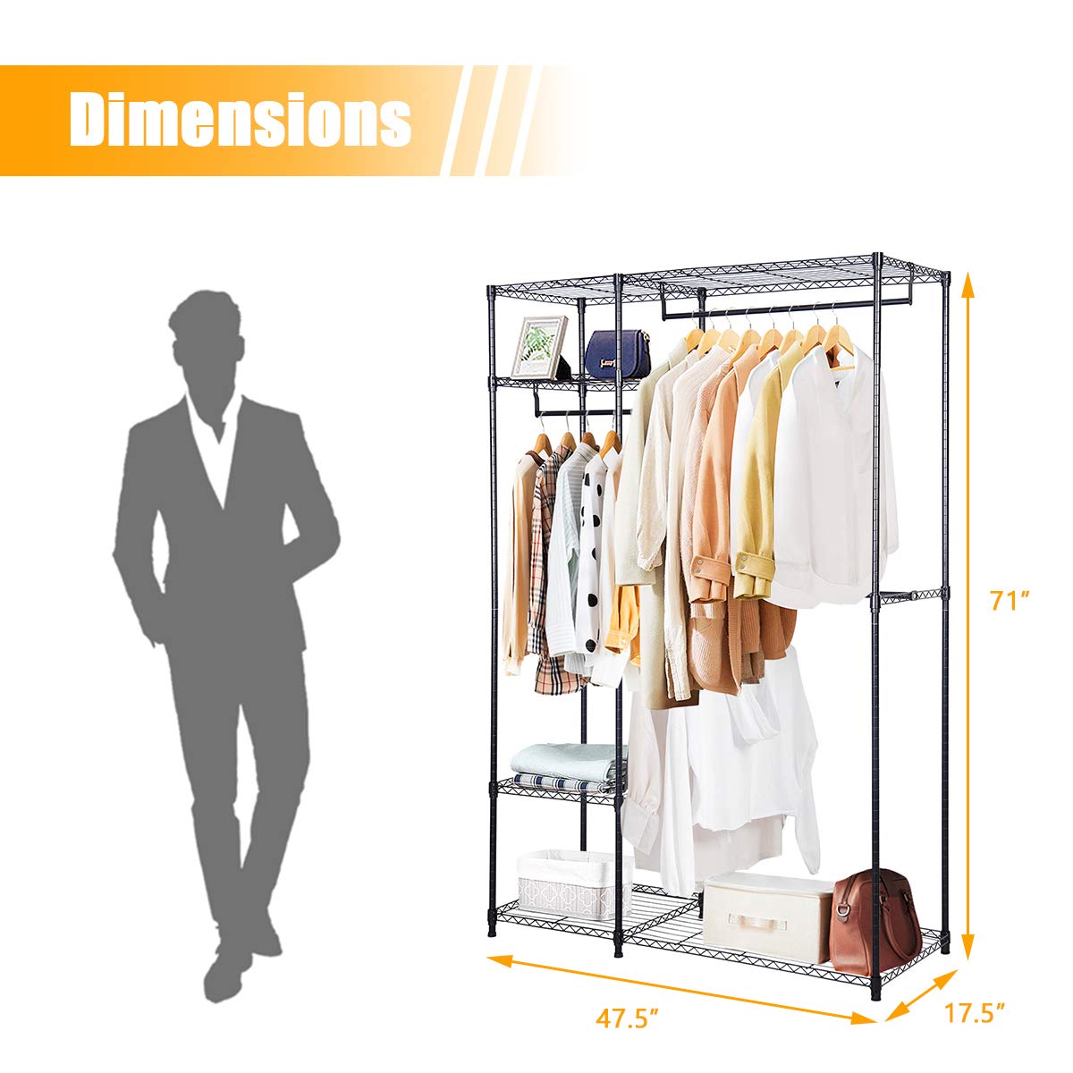 Tangkula Heavy Duty Garment Rack - Free Standing Closet Organizer with Storage Shelves & Hanging Rods - Sturdy Clothes Hanger Organizer for Bedroom, Closet, Laundry Room or Retail Store Display