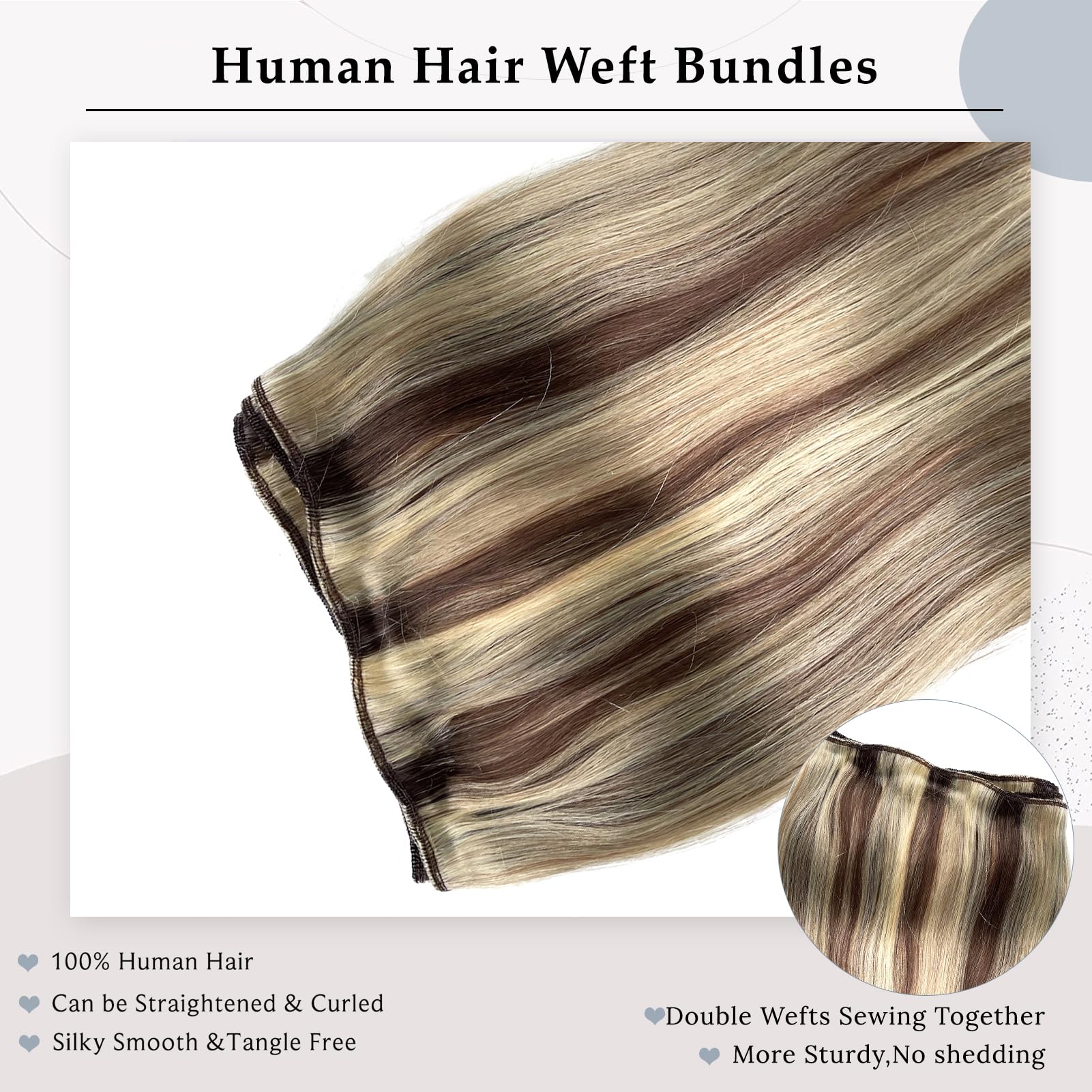 22 Inch 120G Ash Blonde Balayage Human Hair Extensions - Sew in Weft Hair for Women | Hand-Tied Real Human Hair Extensions with Highlights | Perfect for Weddings, Parties & Daily Styling