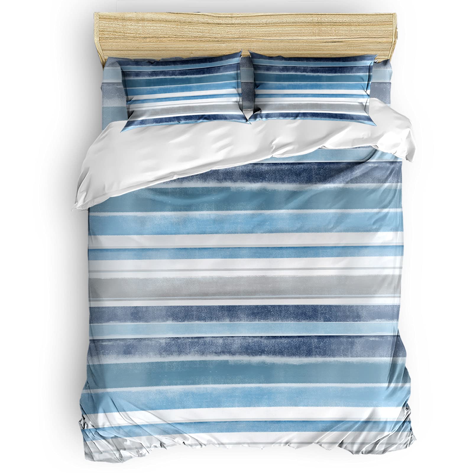 Infinidesign Stripes Duvet Cover Set 4-Piece King Size - Breathable Lightweight Microfiber Bedding with Geometric Artistic Lines in Blue Grey - Includes Duvet Cover, 2 Pillow Shams & Sheet - Perfect for Modern Bedrooms, Guest Rooms & Dorm Decor
