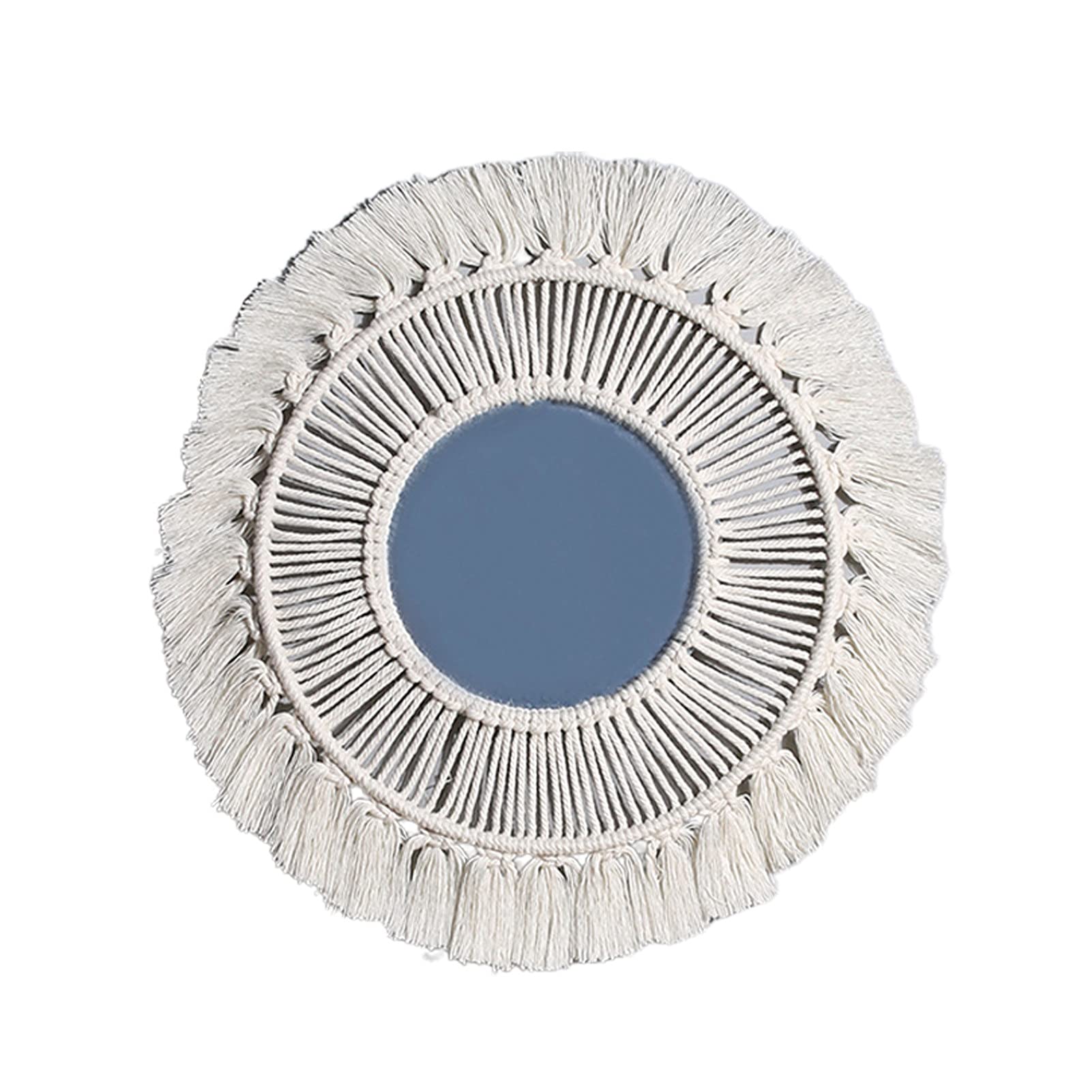 Hislaves Vintage Acrylic Macrame Fringe Hand-Knitted Wall Mirror - Geometric Decorative Mirror for Living Room, Bedroom & Entryway - Indoor/Outdoor Hanging Doormat with Boho Chic Design