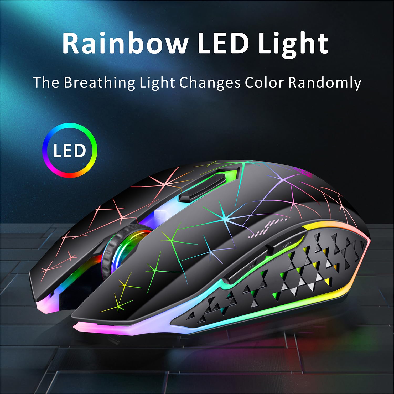 TENMOS V7 Wireless Gaming Mouse - Rechargeable RGB LED Silent Optical USB Mouse for PC, Laptop, Gaming & Office Use (Black) - Perfect for Esports, Work & Home Computing