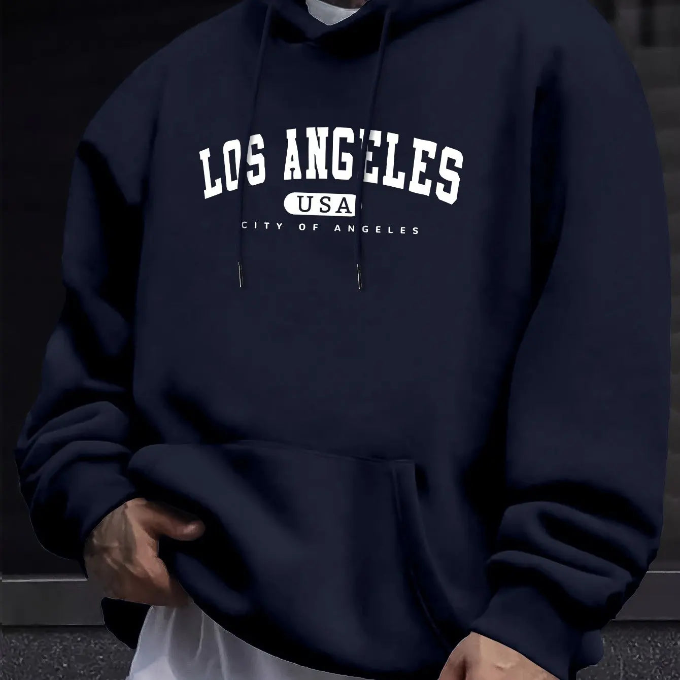 Los Angeles USA Print Men's Long Sleeve Cotton Hoodie - Casual Drawstring Pullover for Autumn & Winter | Streetwear, Gym, Outdoor Activities