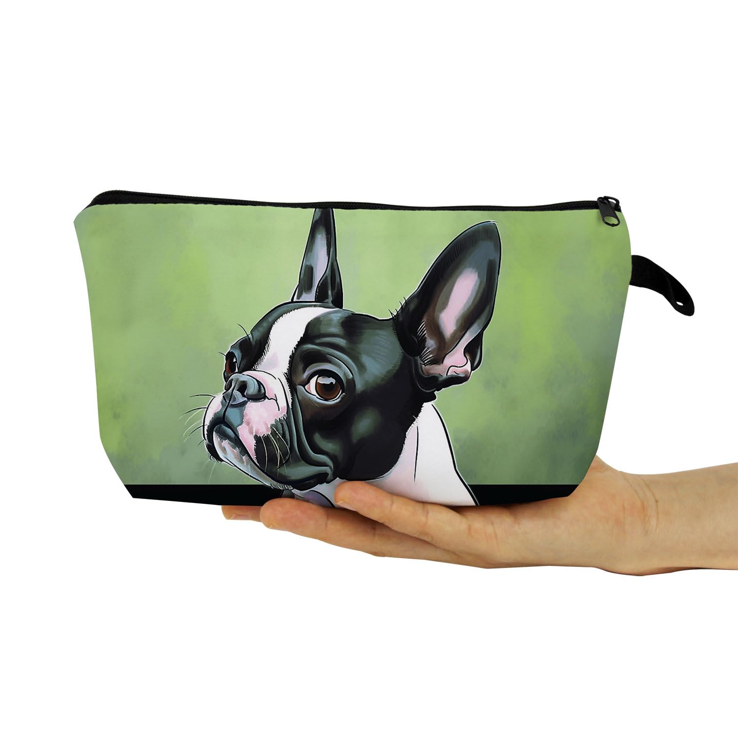 Boston Terrier Oil Painting Print Makeup Bag - Cute Small Zippered Cosmetic Organizer for Women | Perfect Dog Lover Gift, Birthday Present & Travel Essential | Pet-Themed Accessories for Daily Use & Gifting