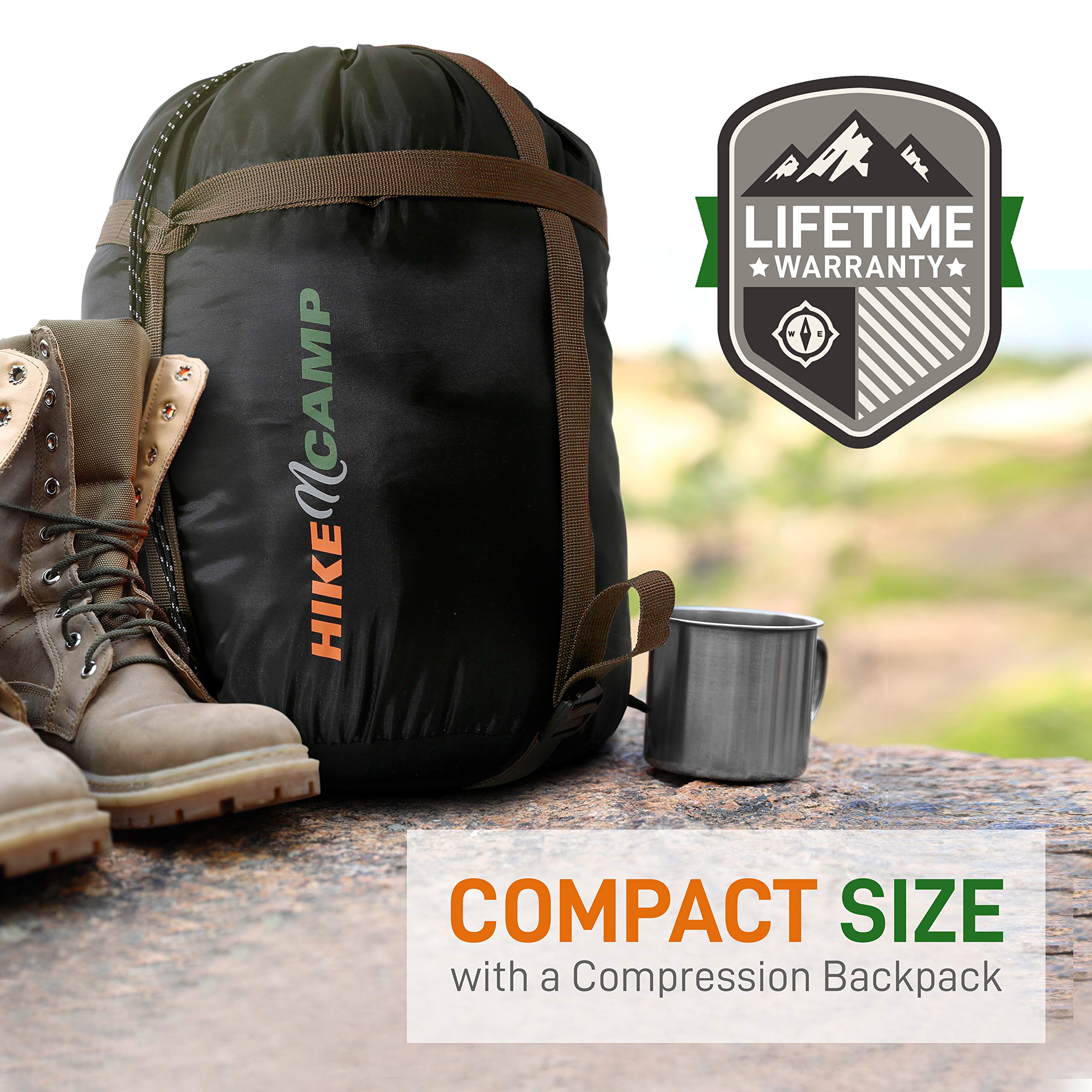 SereneLife Double Sleeping Bag with Pillows - Waterproof, Detachable into 2 Single Bags - Lightweight & Warm for Camping, Hiking, Backpacking - Cold Weather Rated 5-10°F - Perfect for Couples Getaways, Family Camping Trips & Winter Outdoor Adventures