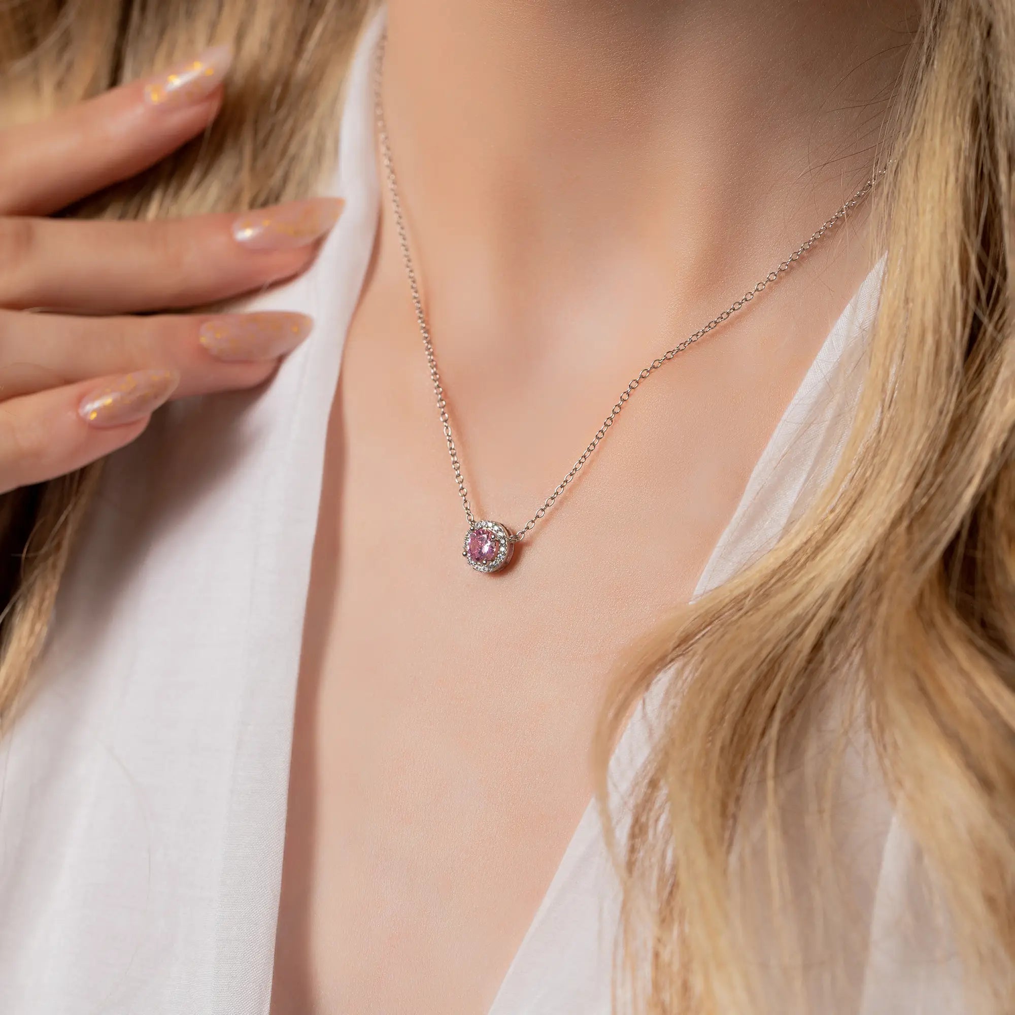 14K White Gold Gemstone Necklace for Women - Elegant Layering Jewelry for Weddings, Parties & Special Occasions