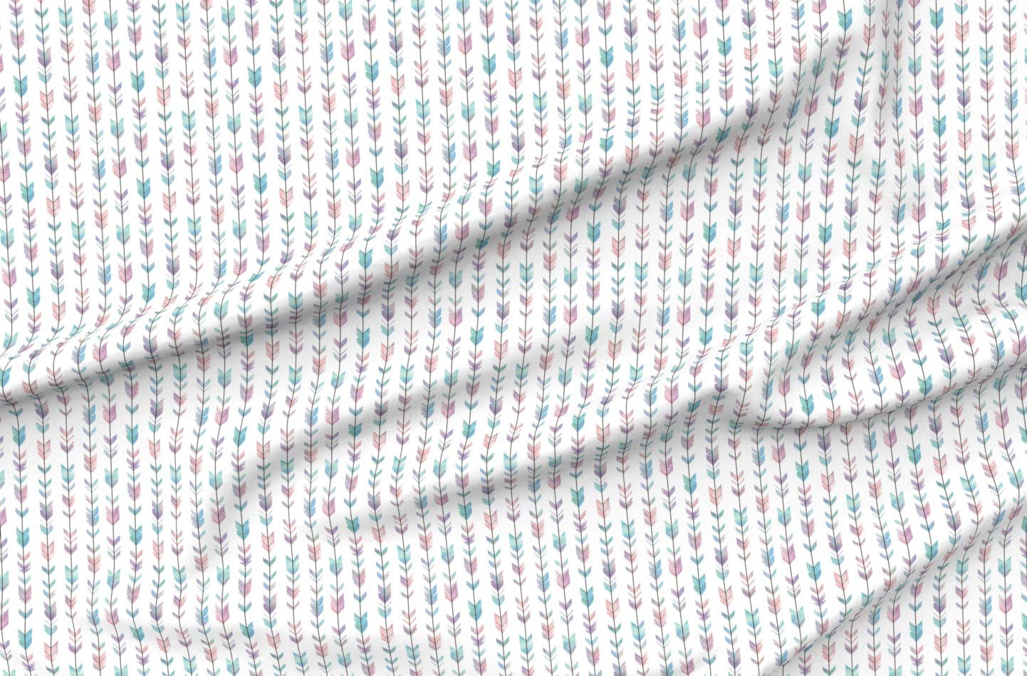 Small Arrow Feathers Boho Nursery Fabric - Pastel Watercolor Feather Arrows Printed on Upholstery Velvet by The Yard | Home Decor, Apparel & DIY Projects for Bohemian Nursery, Curtains, Pillows & Clothing