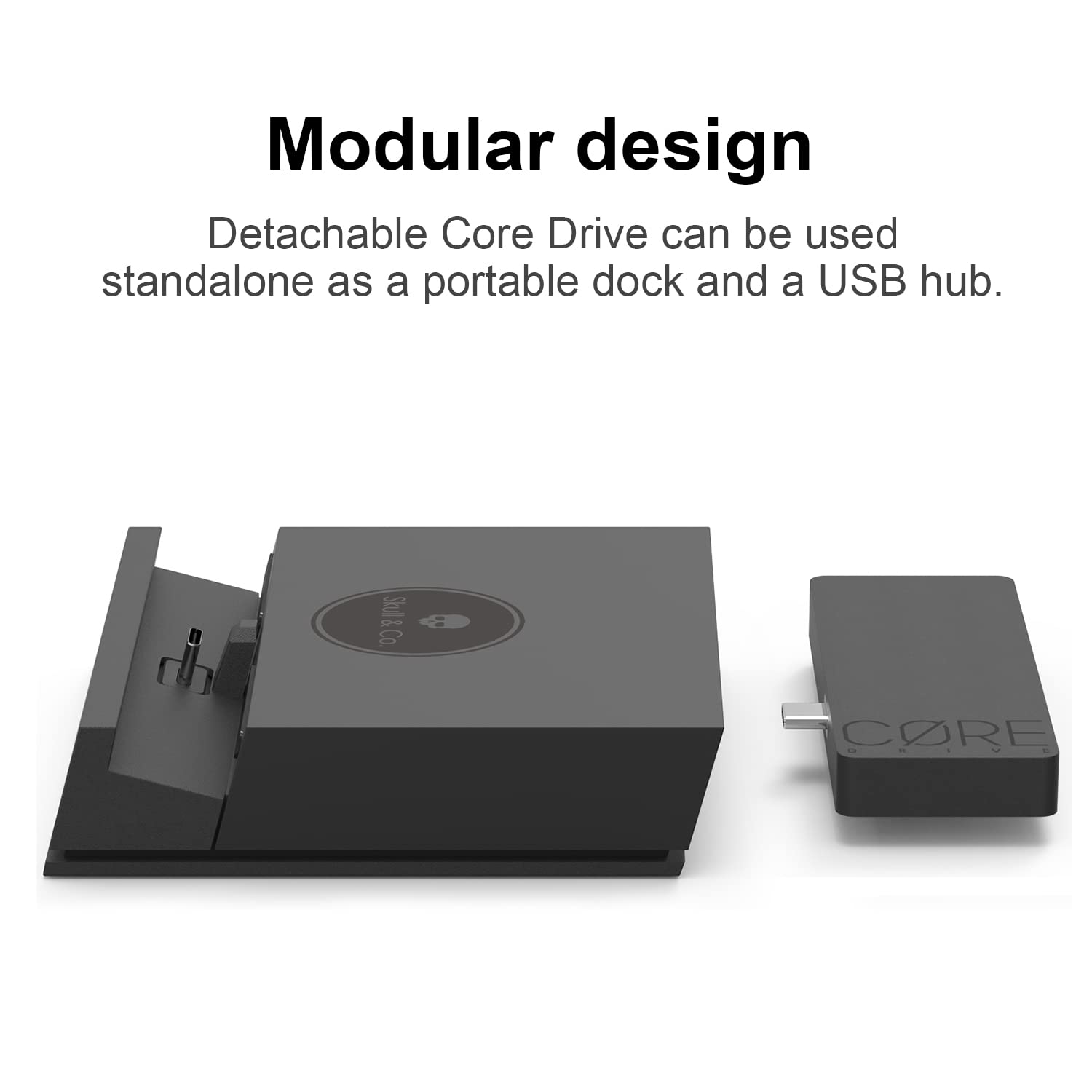Skull & Co. Jumpgate Pro Portable Dock with Detachable USB Hub & HDMI Adapter for Nintendo Switch, Smartphone, MacBook - Black | Includes Extension Cable | Perfect for Gaming, Work & Travel