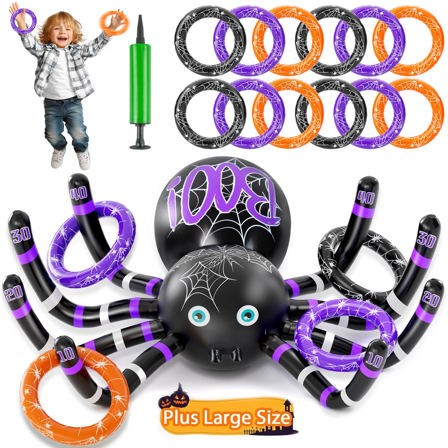 **Spider Ring Toss Game for Halloween - Inflatable Halloween Party Game for Kids, Indoor & Outdoor Halloween Party Favors & Supplies - Perfect for Halloween Parties, Carnivals, and Family Fun Nights**